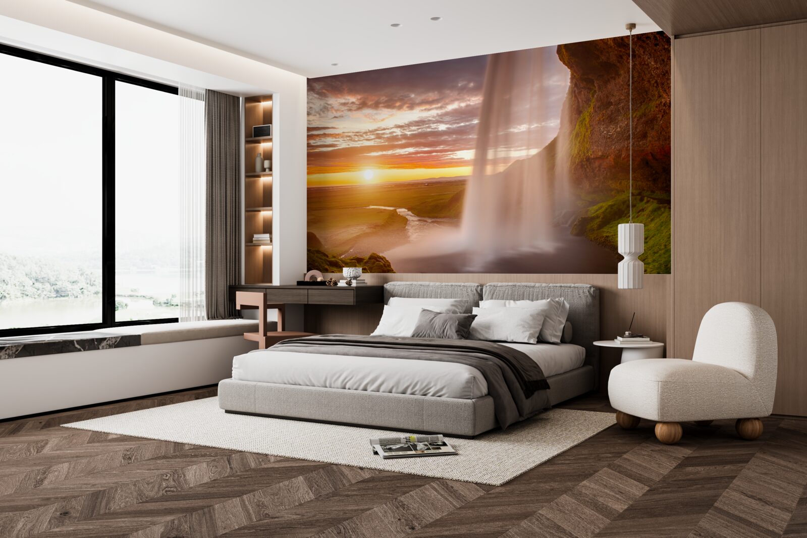 Fotobehang stromen water die van een waterval vallen