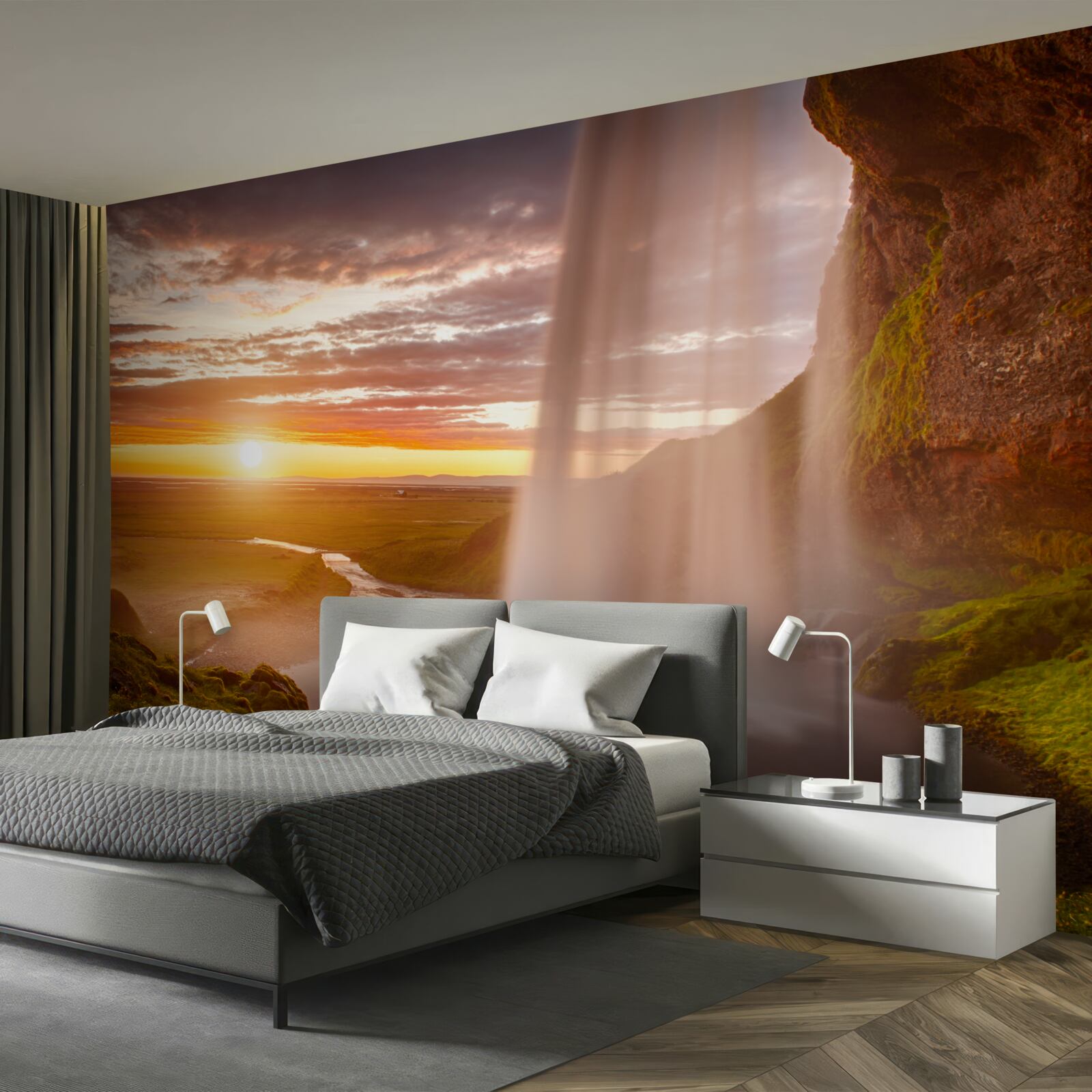 Fotobehang stromen water die van een waterval vallen