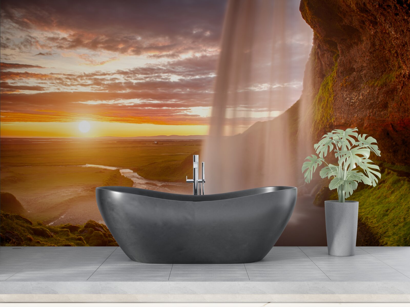 Fotobehang stromen water die van een waterval vallen