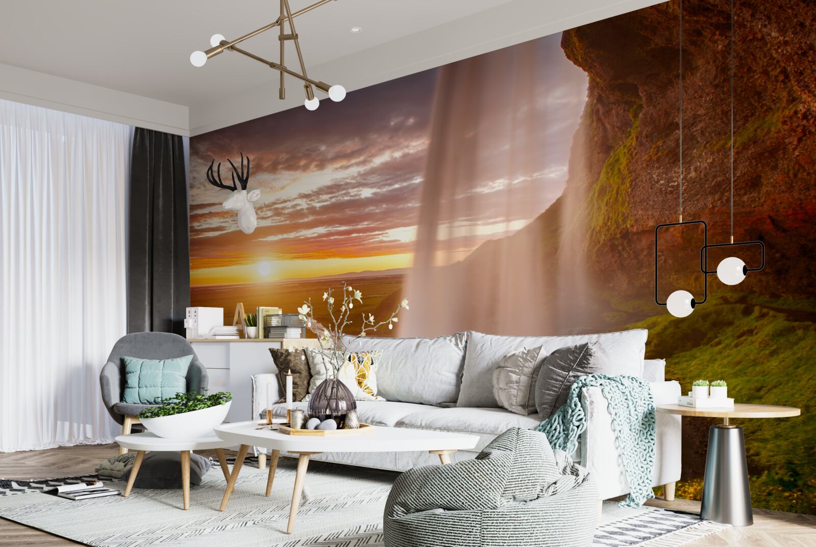 Fotobehang stromen water die van een waterval vallen