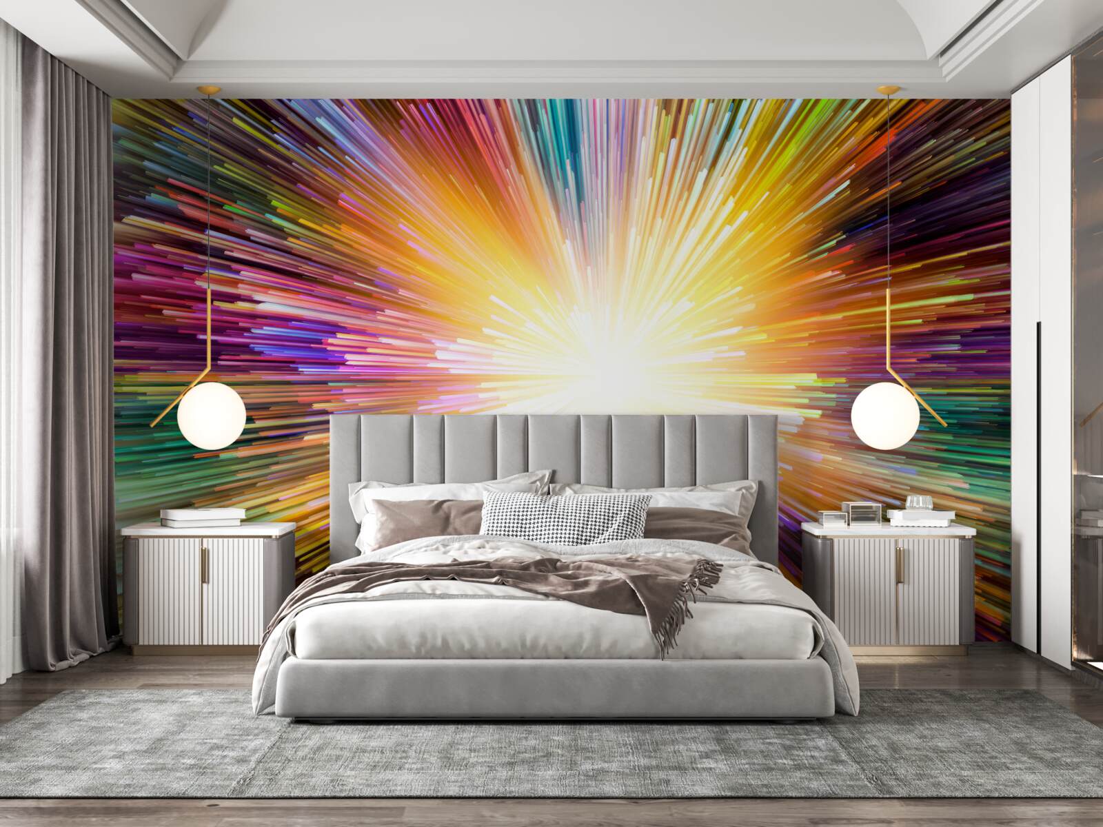 Fotobehang heldere flitsen in verschillende kleuren