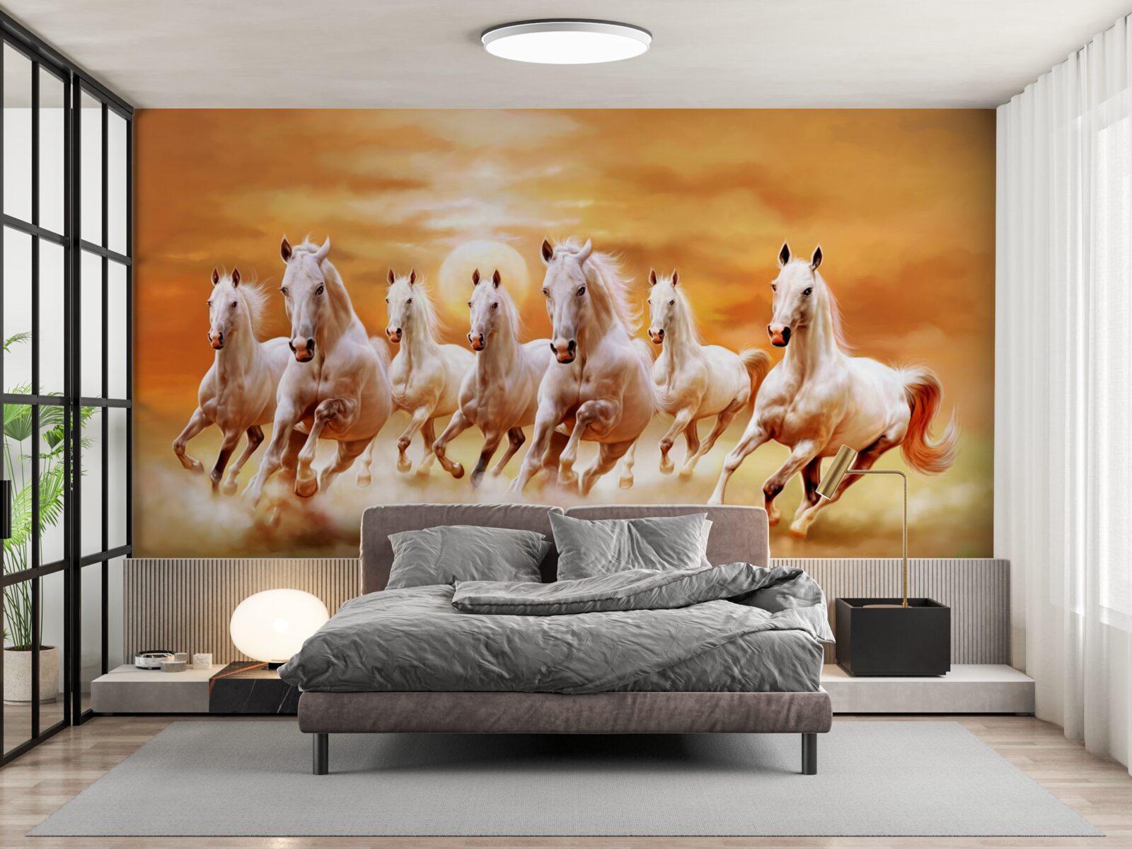 Fotobehang zeven witte paarden