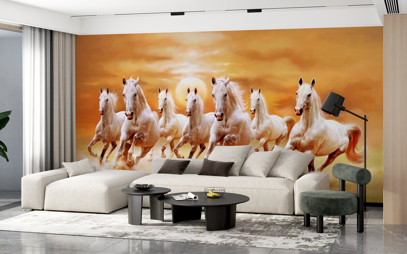 Fotobehang zeven witte paarden