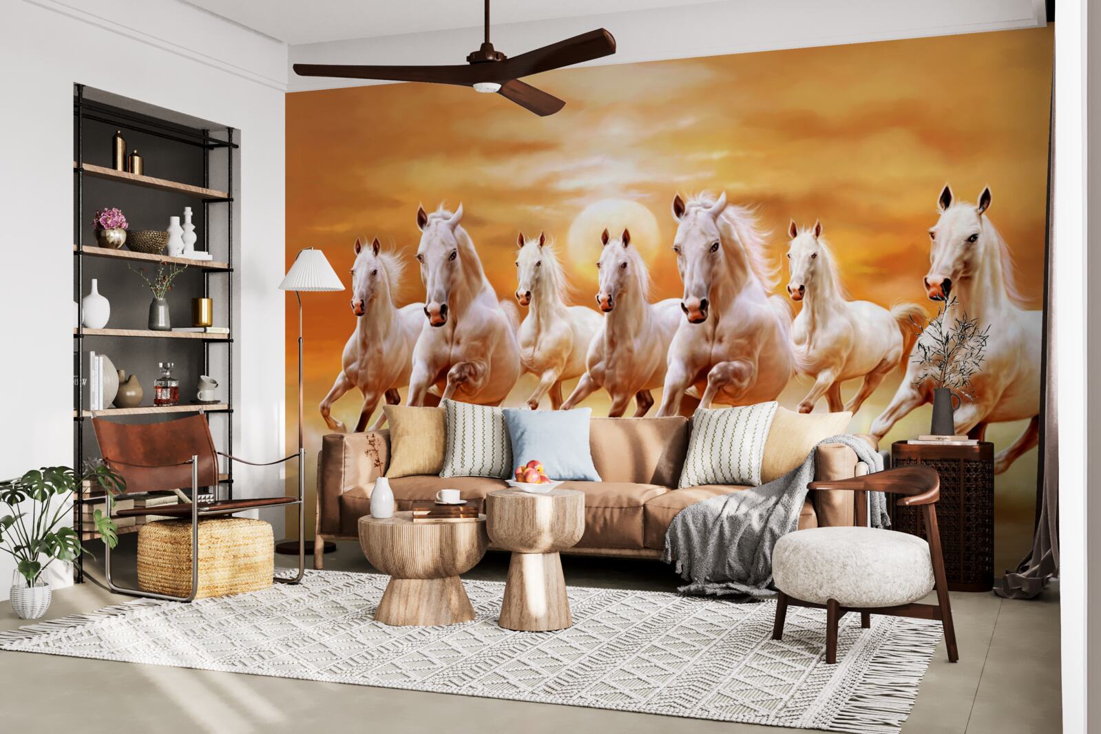 Fotobehang zeven witte paarden