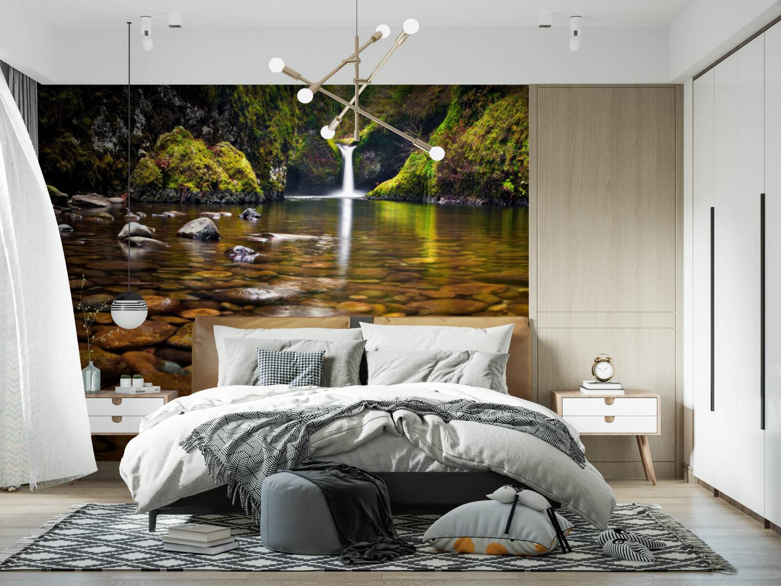 Fotobehang een blad dat op het wateroppervlak in de bergen is gevallen