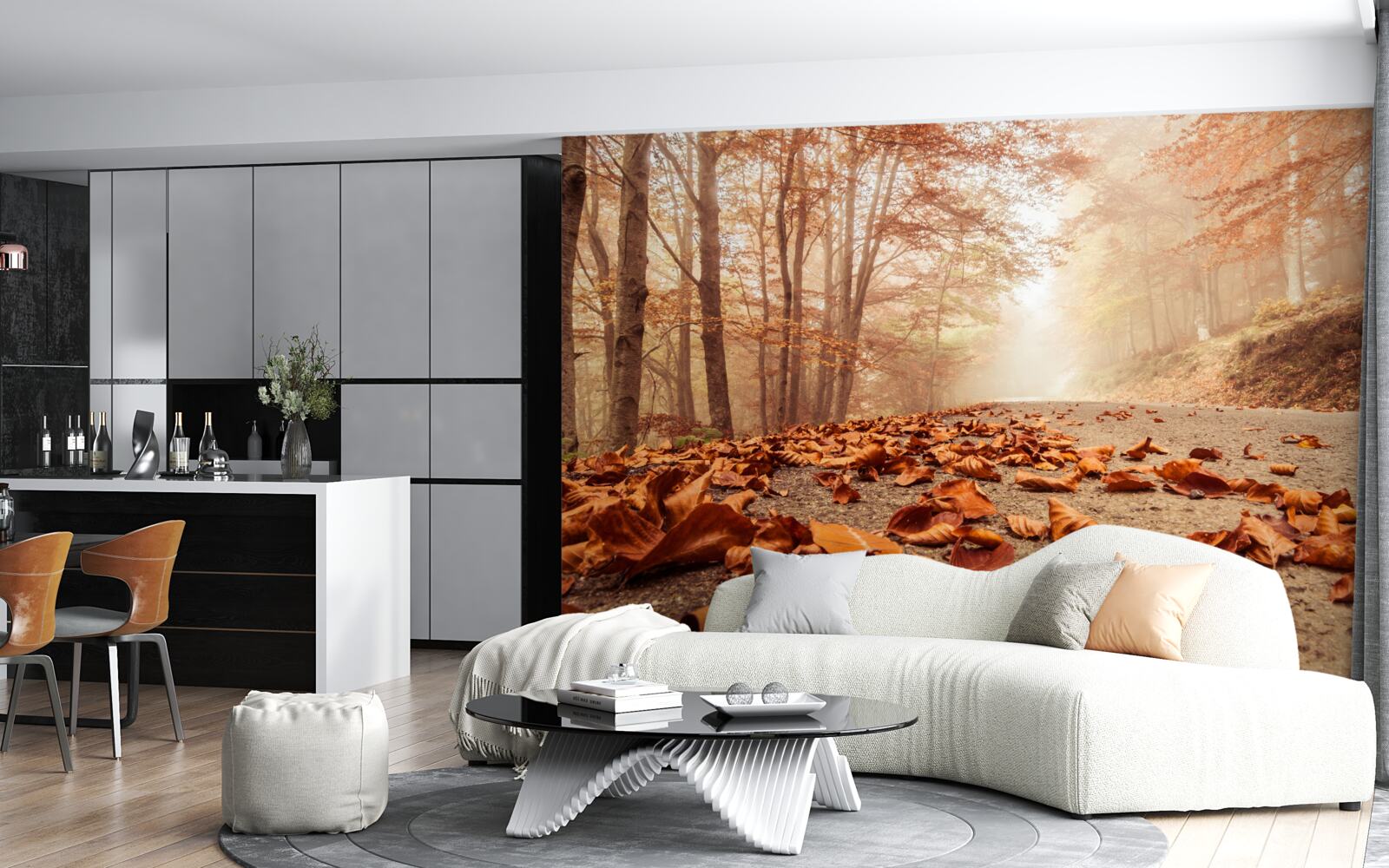 Fotobehang de bladeren liggen als een gouden tapijt