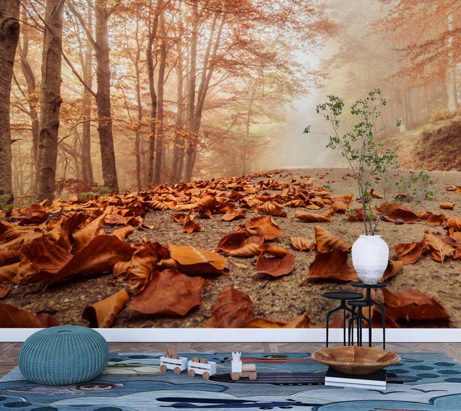 Fotobehang de bladeren liggen als een gouden tapijt