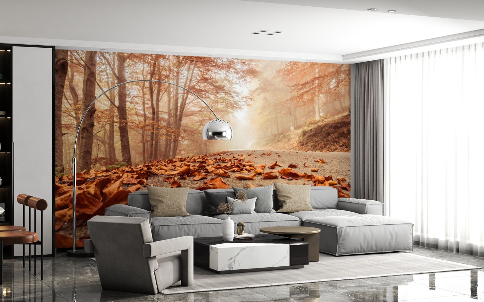 Fotobehang de bladeren liggen als een gouden tapijt