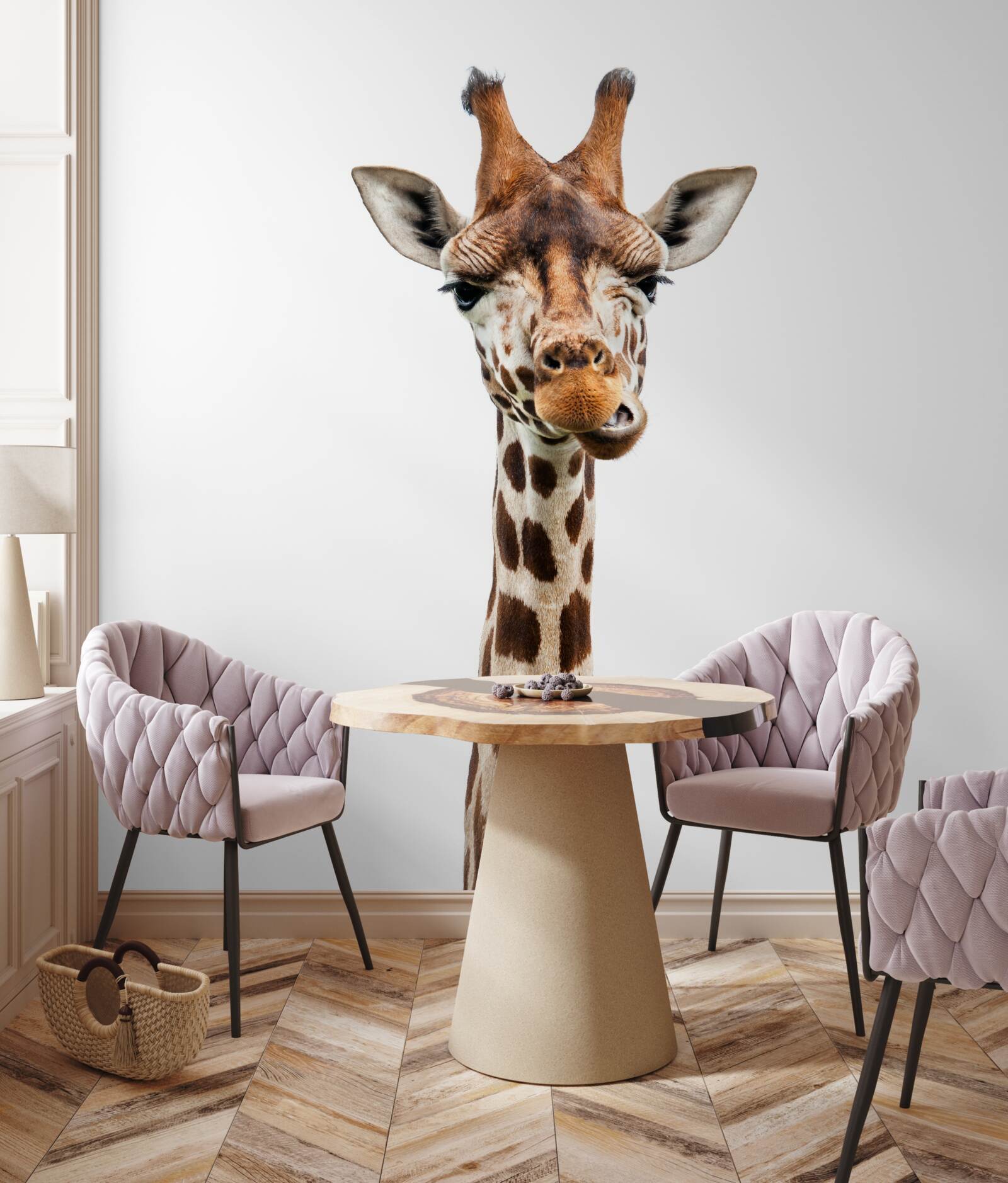 Fotobehang ongewone uitdrukking op het gezicht van een giraffe