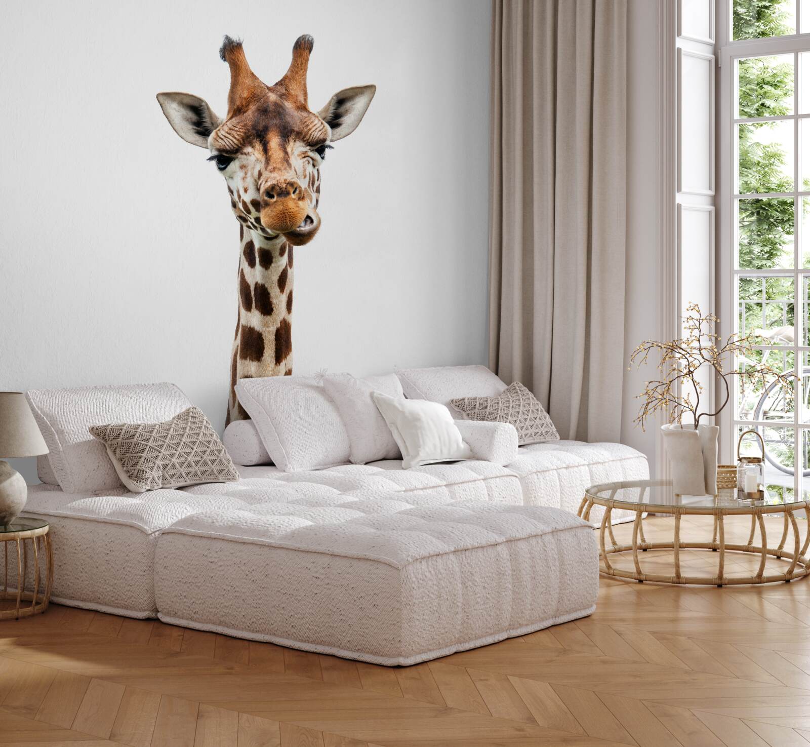 Fotobehang ongewone uitdrukking op het gezicht van een giraffe