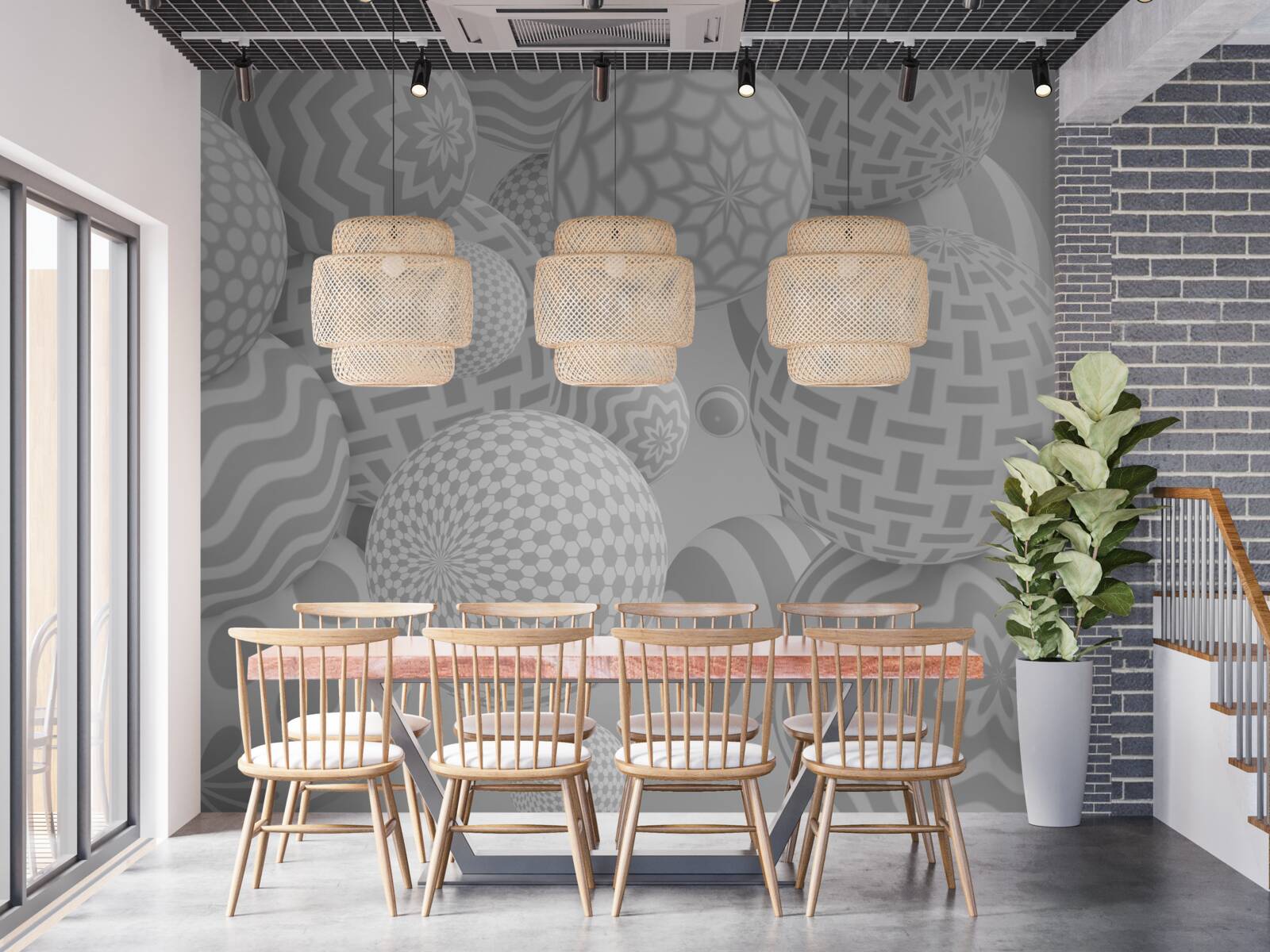 Fotobehang grijze volumetrische ballen