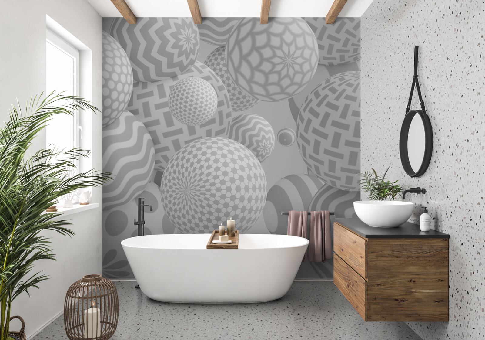 Fotobehang grijze volumetrische ballen