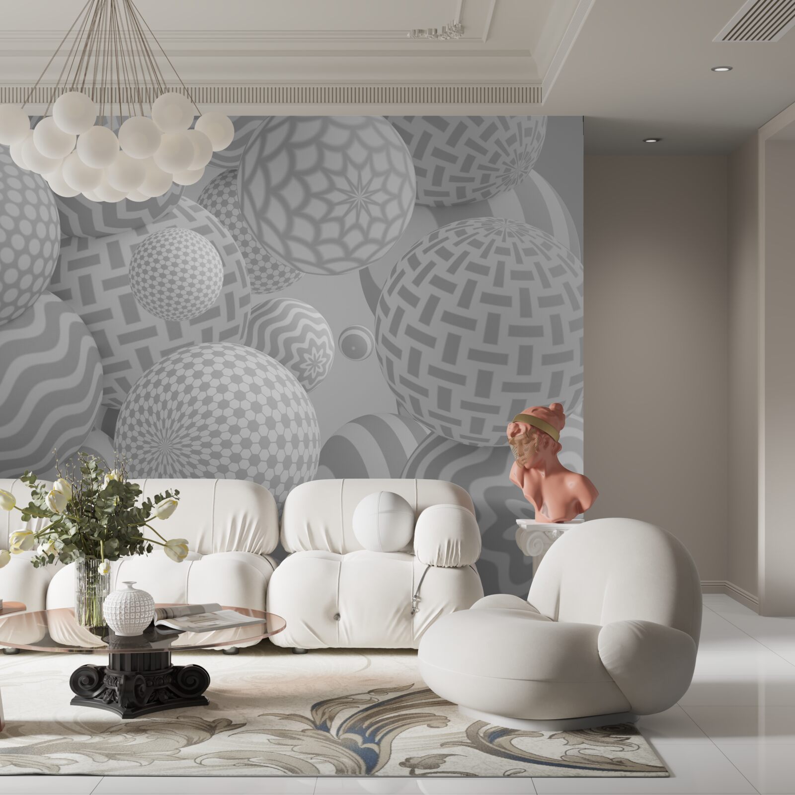 Fotobehang grijze volumetrische ballen