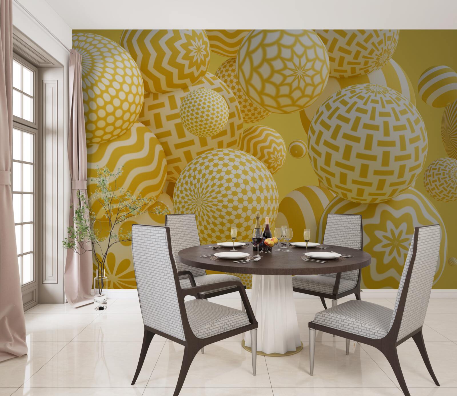 Fotobehang gele ballen met strepen