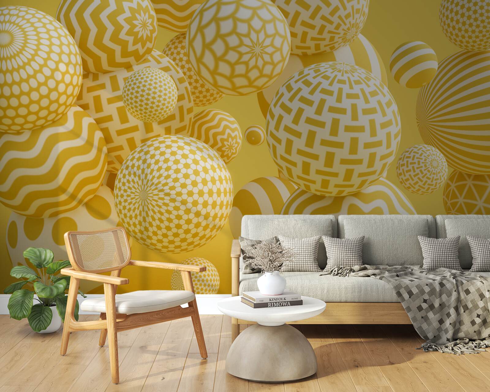 Fotobehang gele ballen met strepen