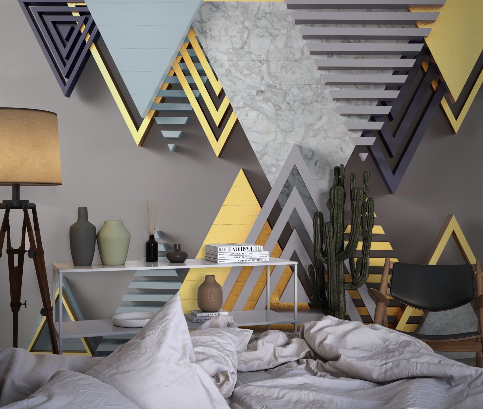 Fotobehang verschillende driehoeken in vorm en kleur