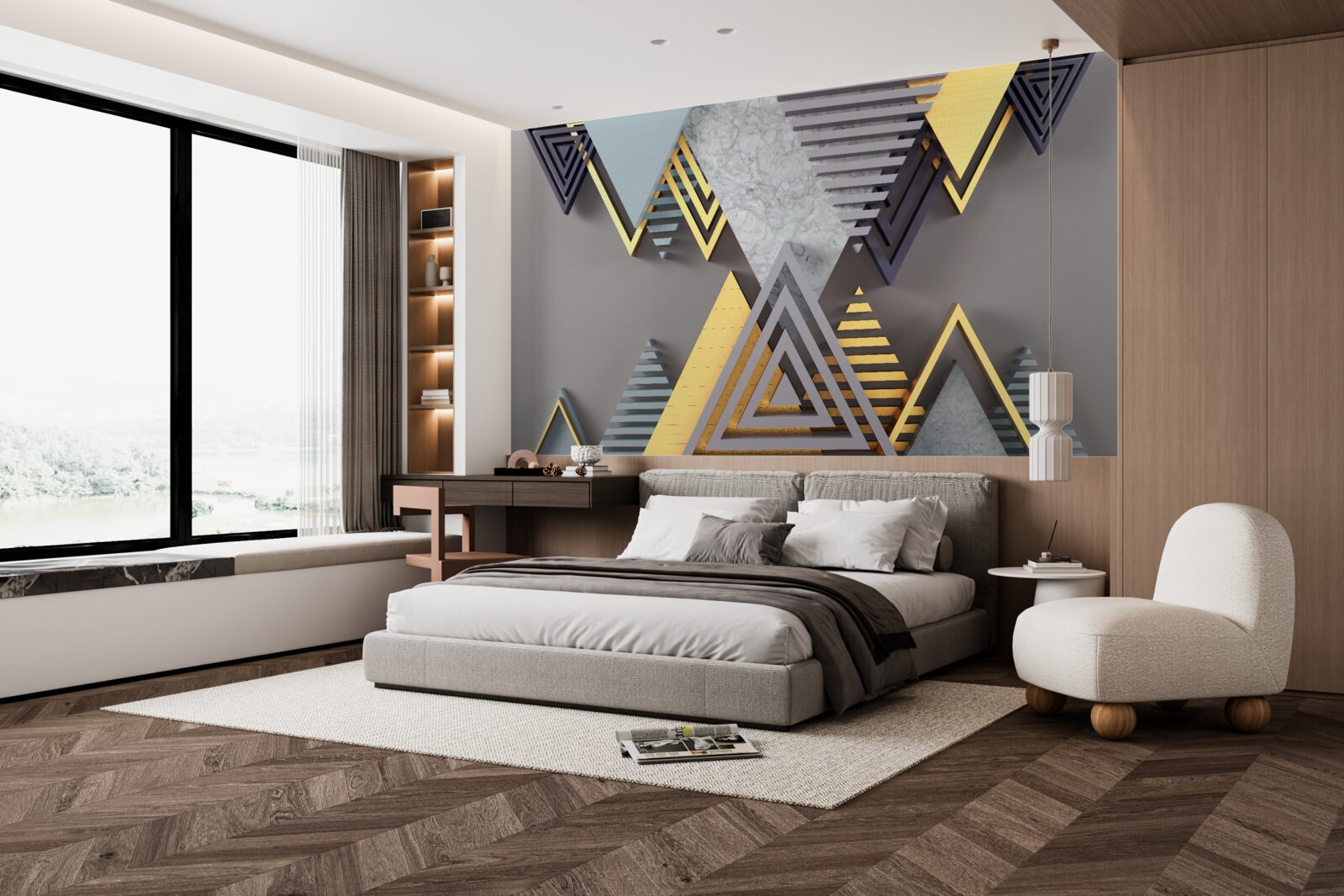 Fotobehang verschillende driehoeken in vorm en kleur