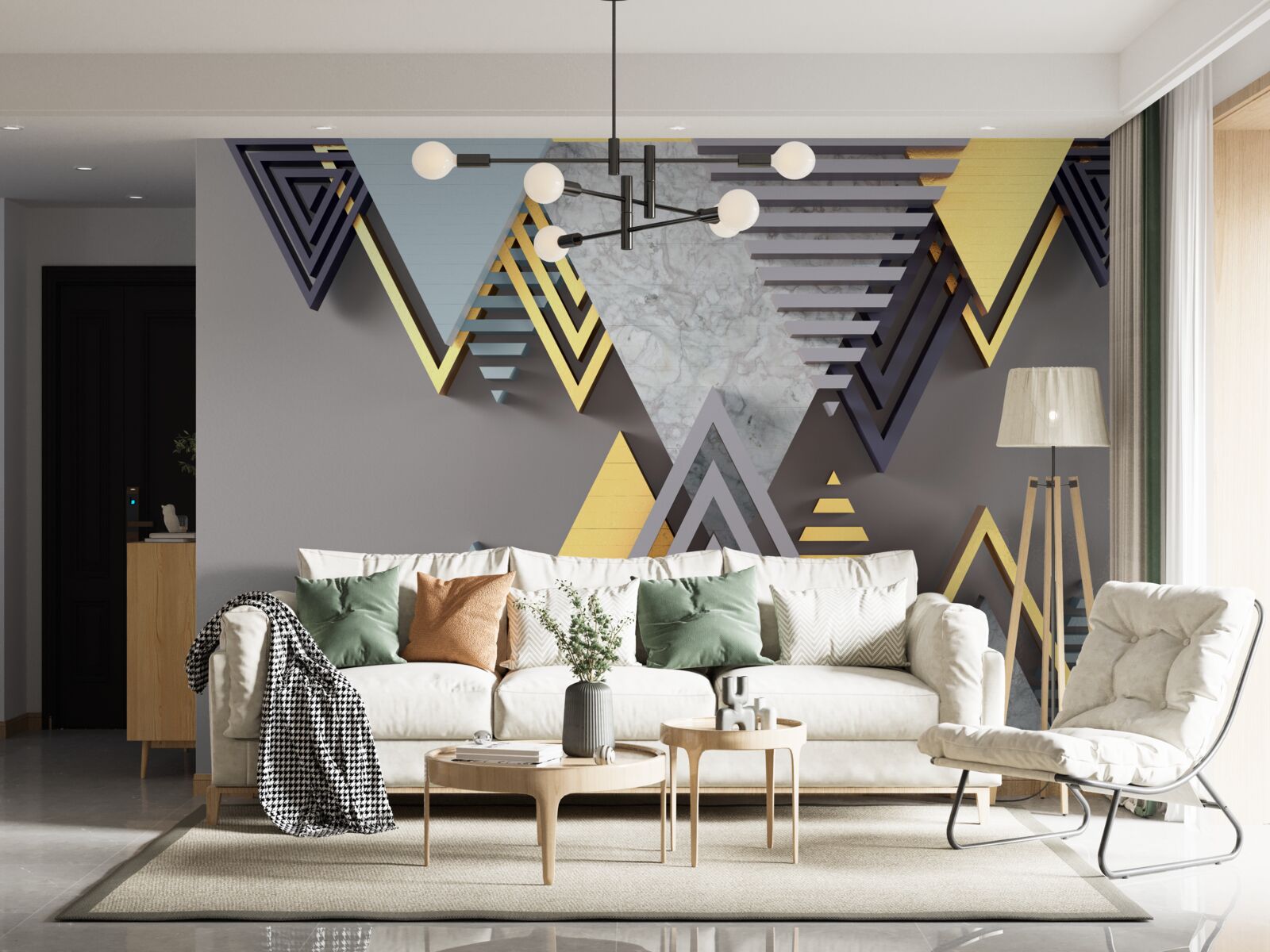 Fotobehang verschillende driehoeken in vorm en kleur