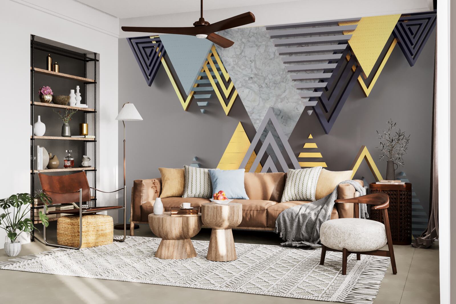 Fotobehang verschillende driehoeken in vorm en kleur