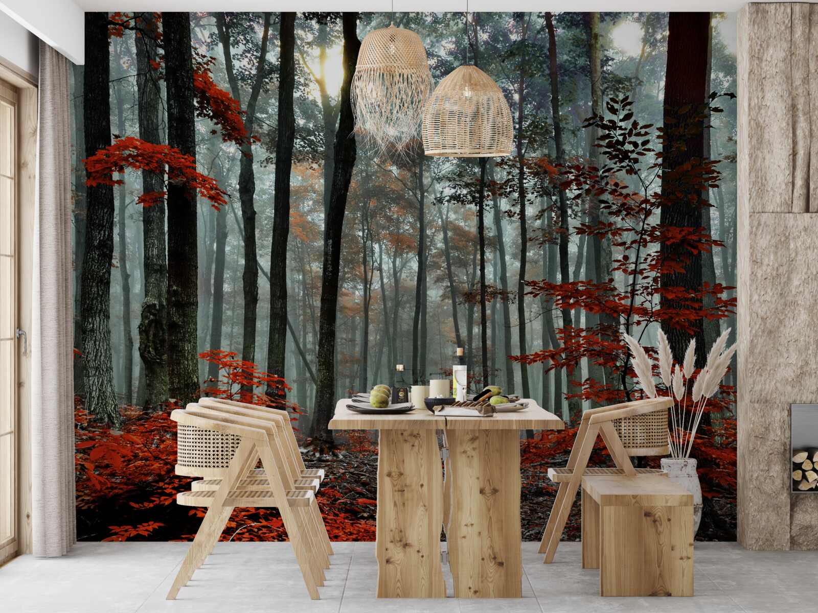 Fotobehang bos zonder bladeren in de herfst