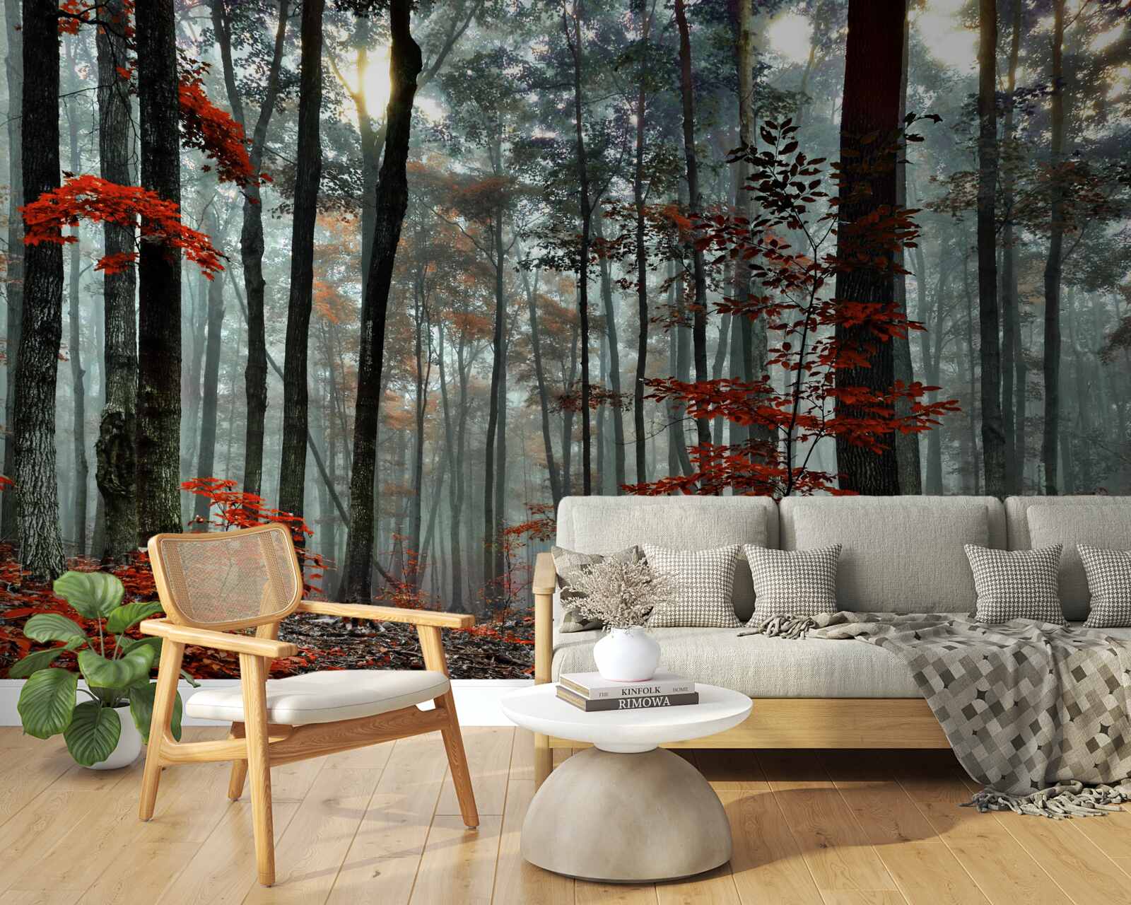 Fotobehang bos zonder bladeren in de herfst