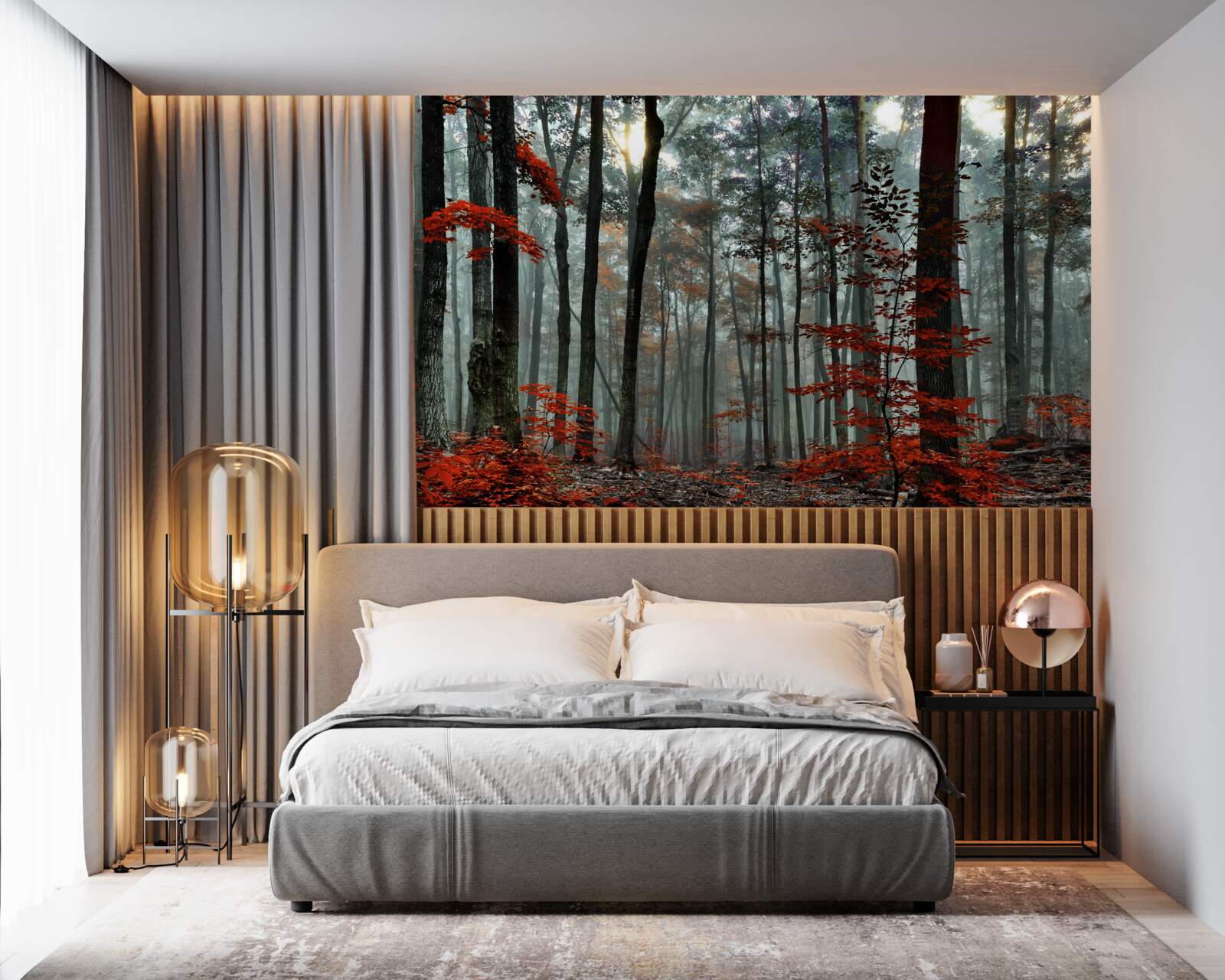 Fotobehang bos zonder bladeren in de herfst