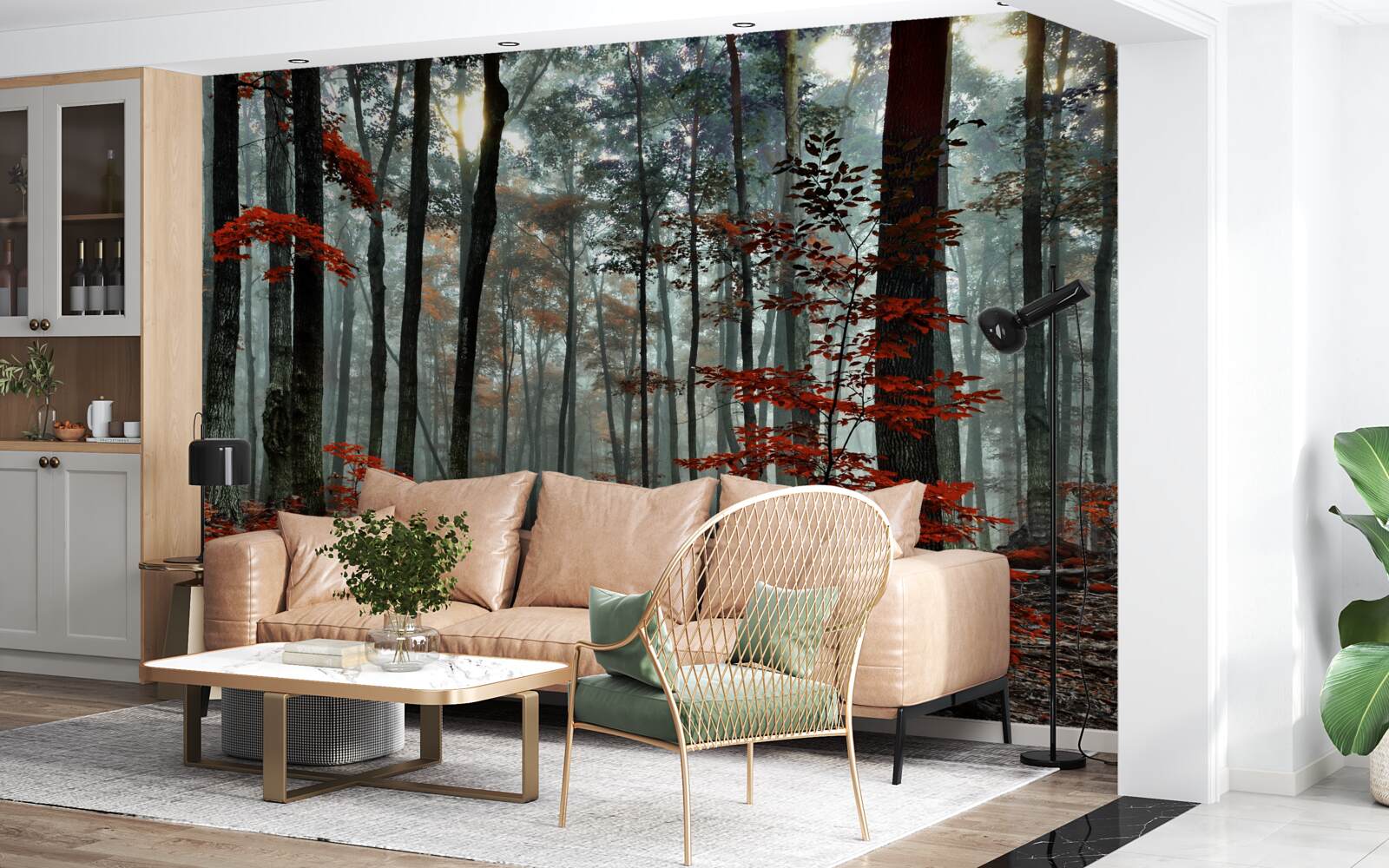 Fotobehang bos zonder bladeren in de herfst