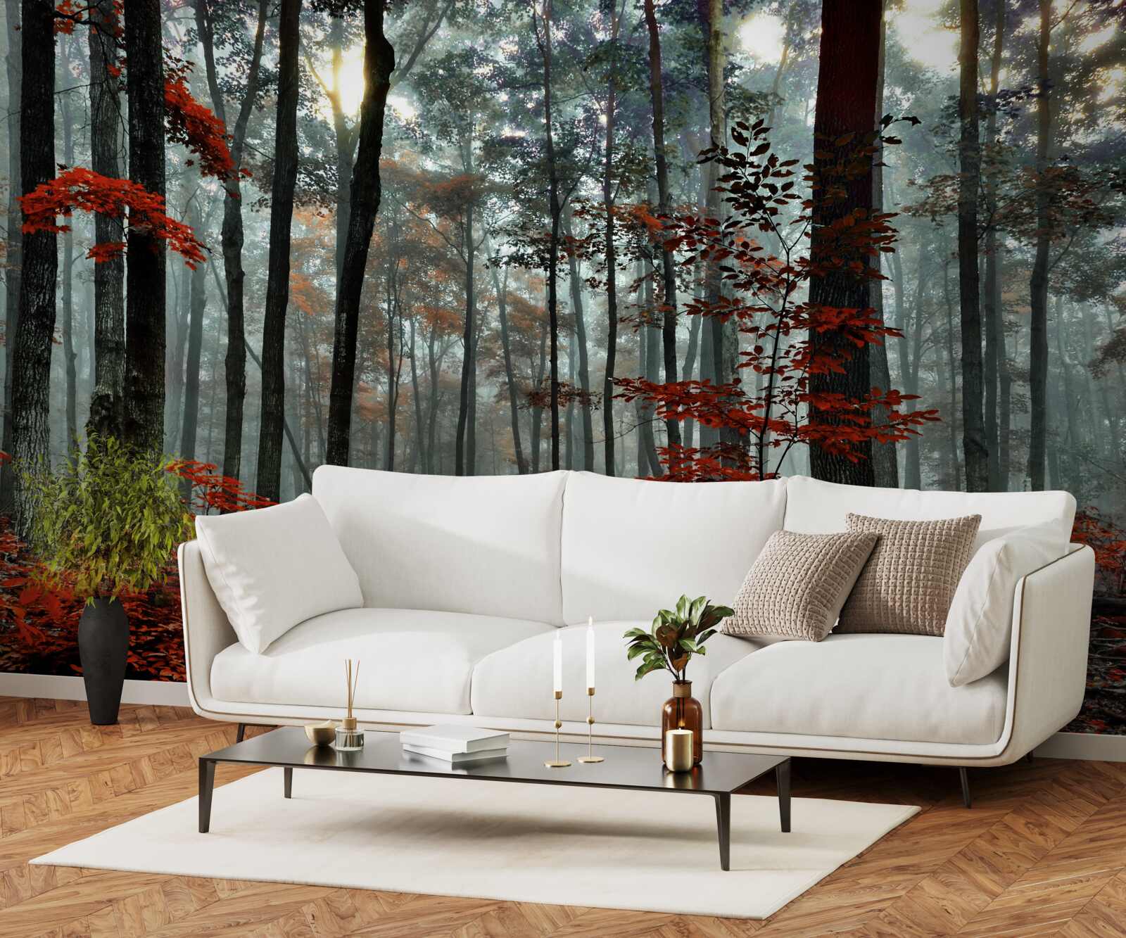 Fotobehang bos zonder bladeren in de herfst