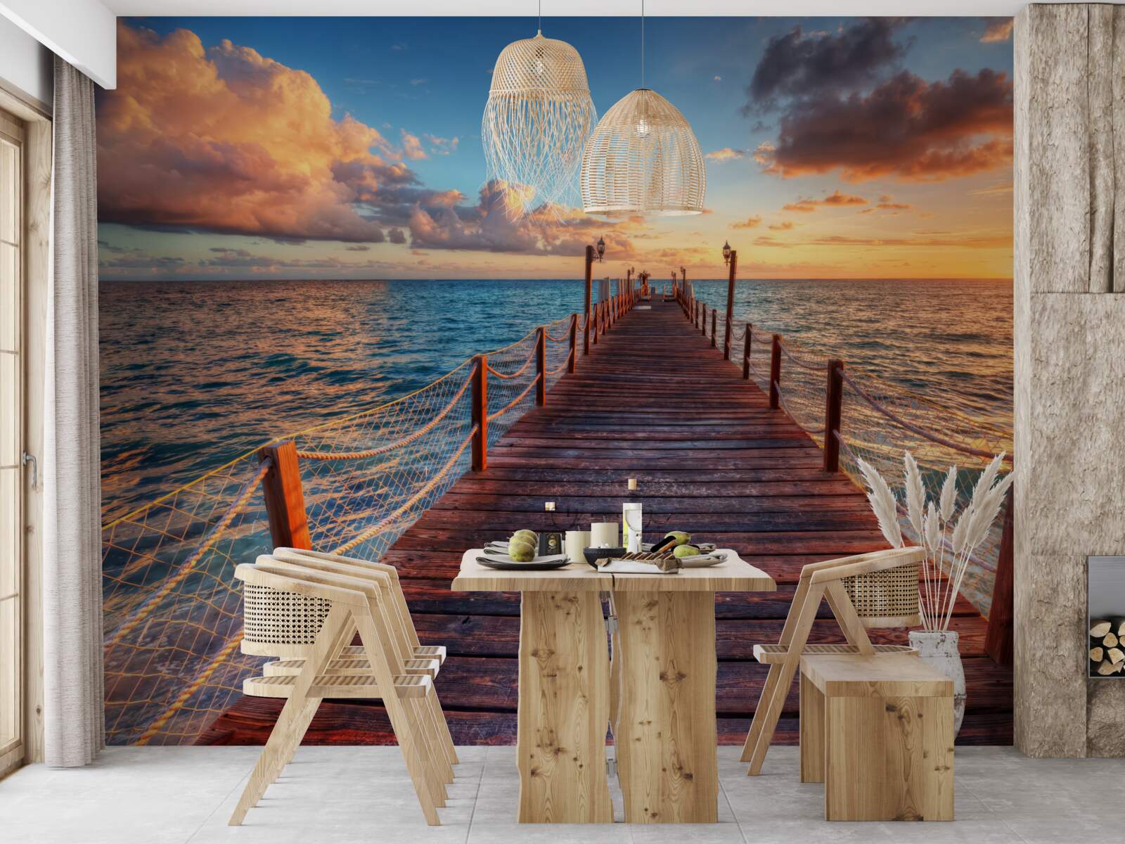 Fotobehang een brug die in de zee uitsteekt