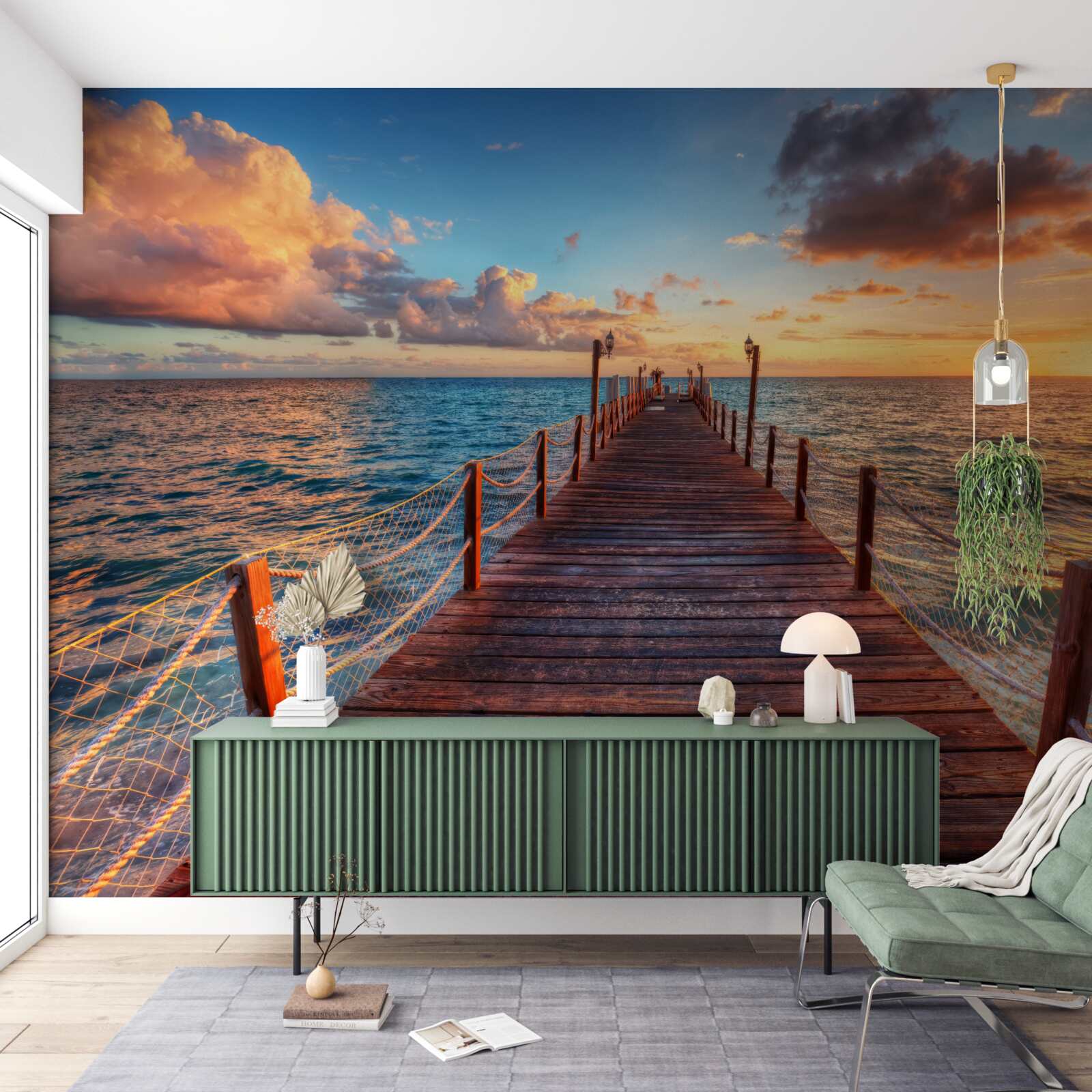 Fotobehang een brug die in de zee uitsteekt