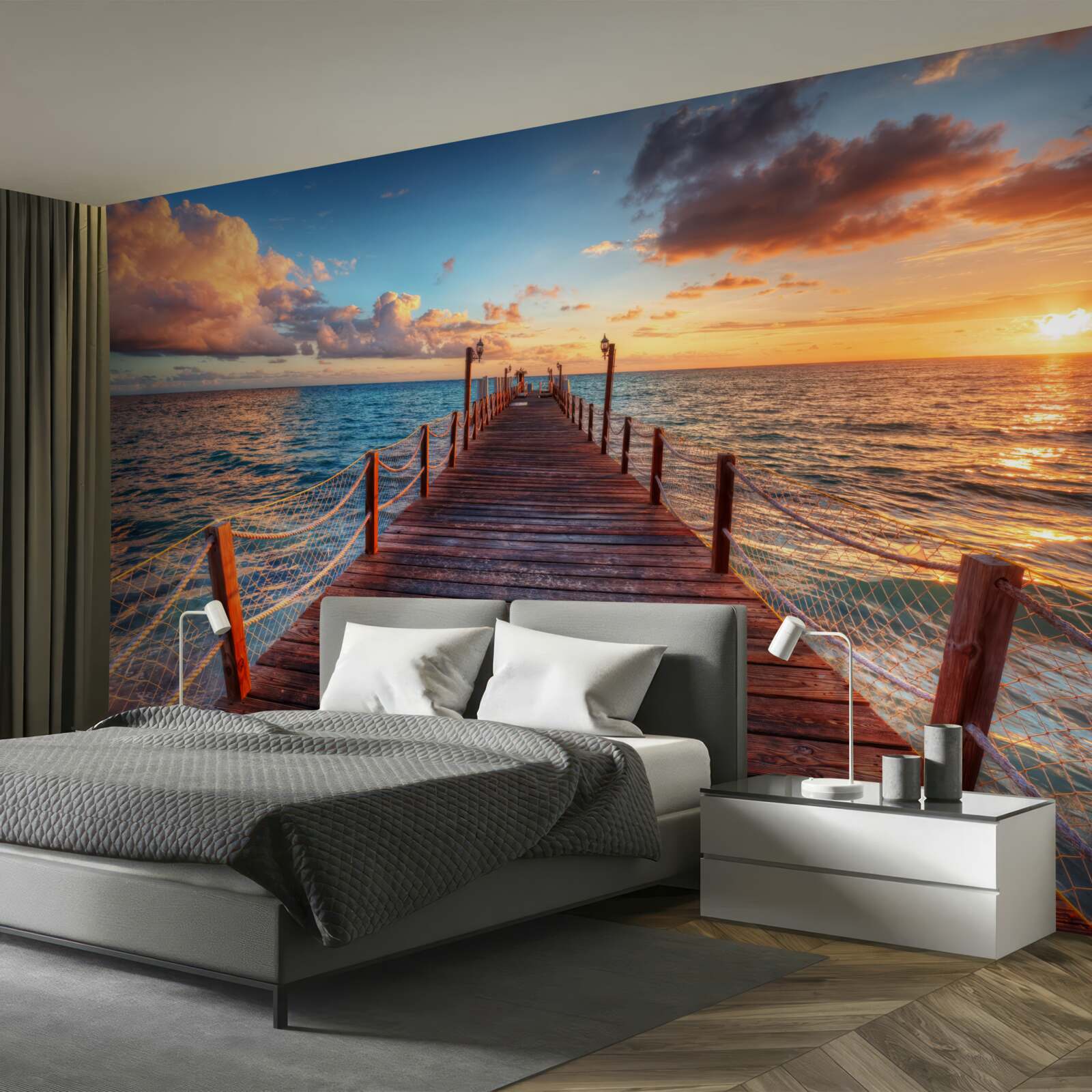 Fotobehang een brug die in de zee uitsteekt