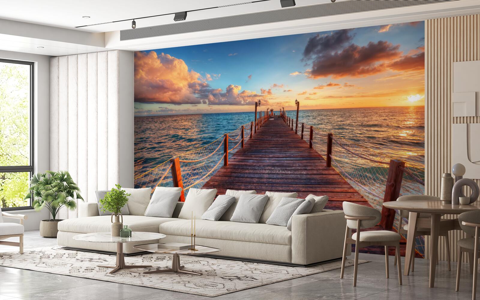 Fotobehang een brug die in de zee uitsteekt