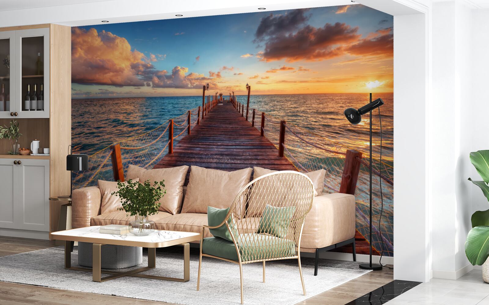 Fotobehang een brug die in de zee uitsteekt