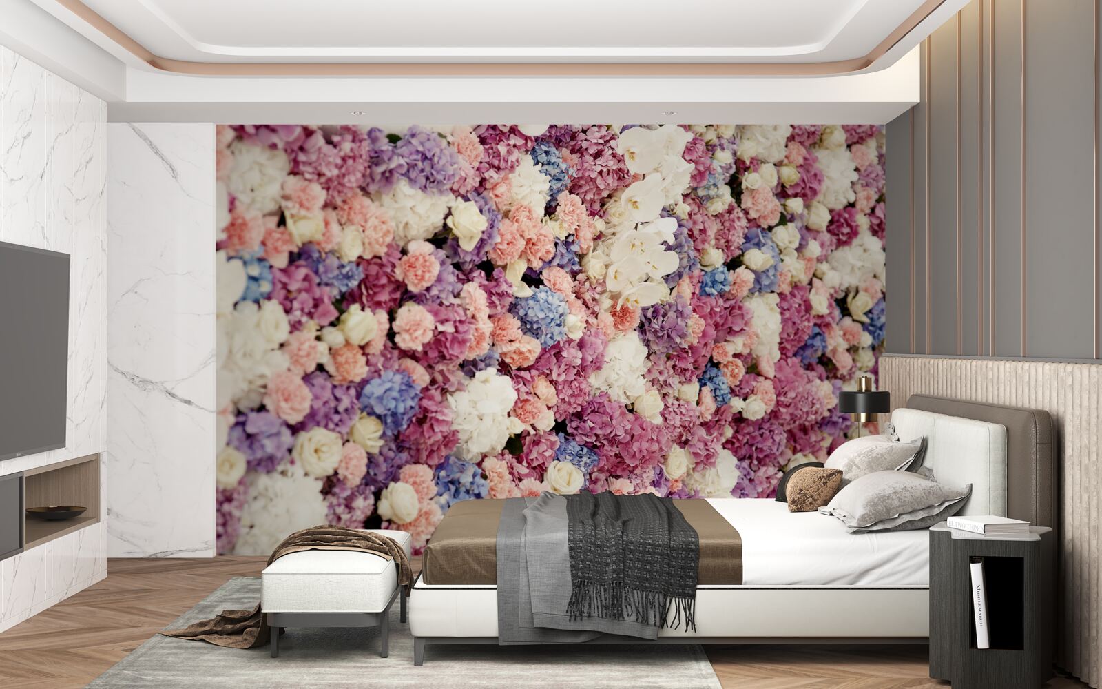 Fotobehang achtergrond van veelkleurige bloemen