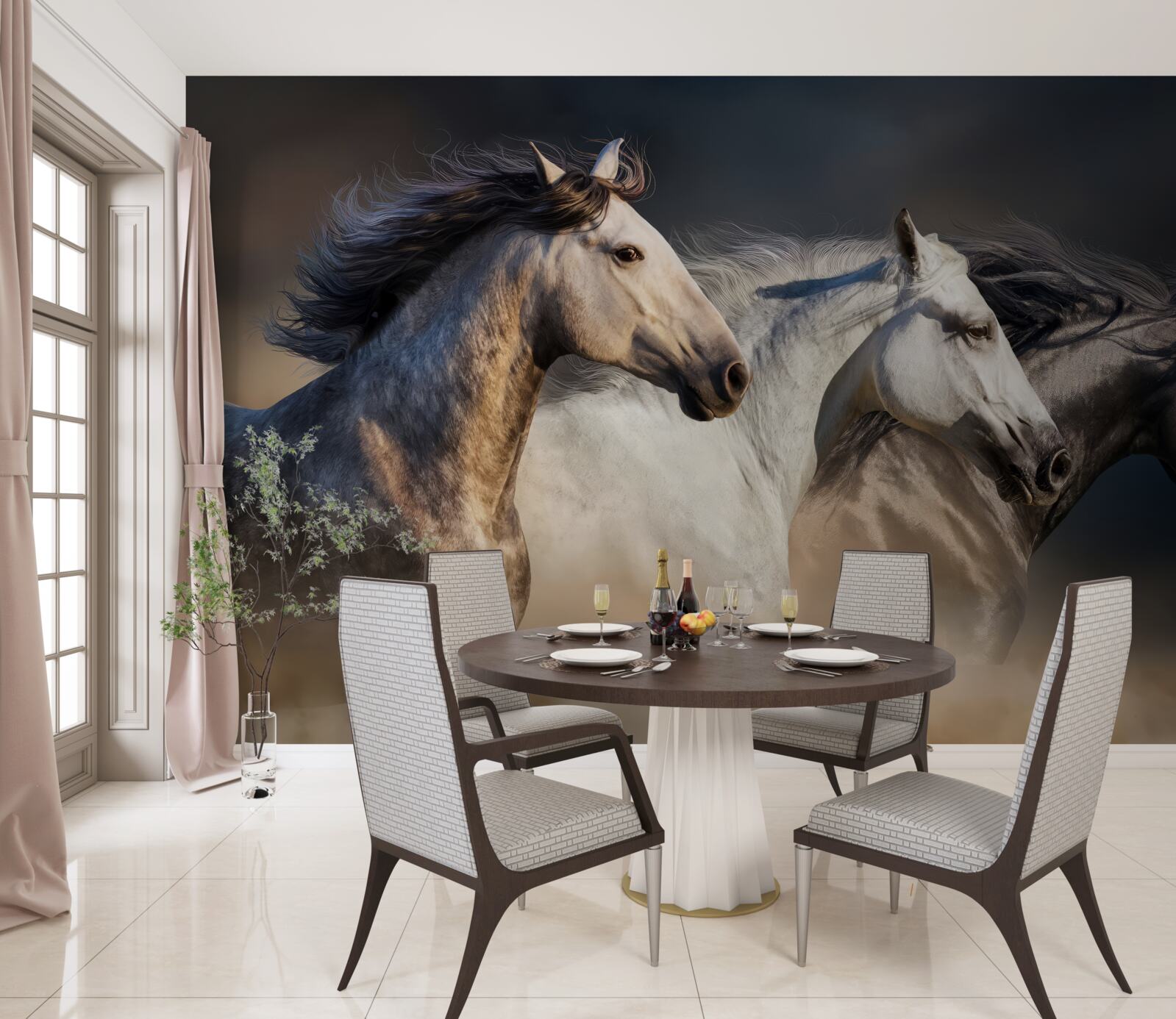 Fotobehang drie galopperende paarden