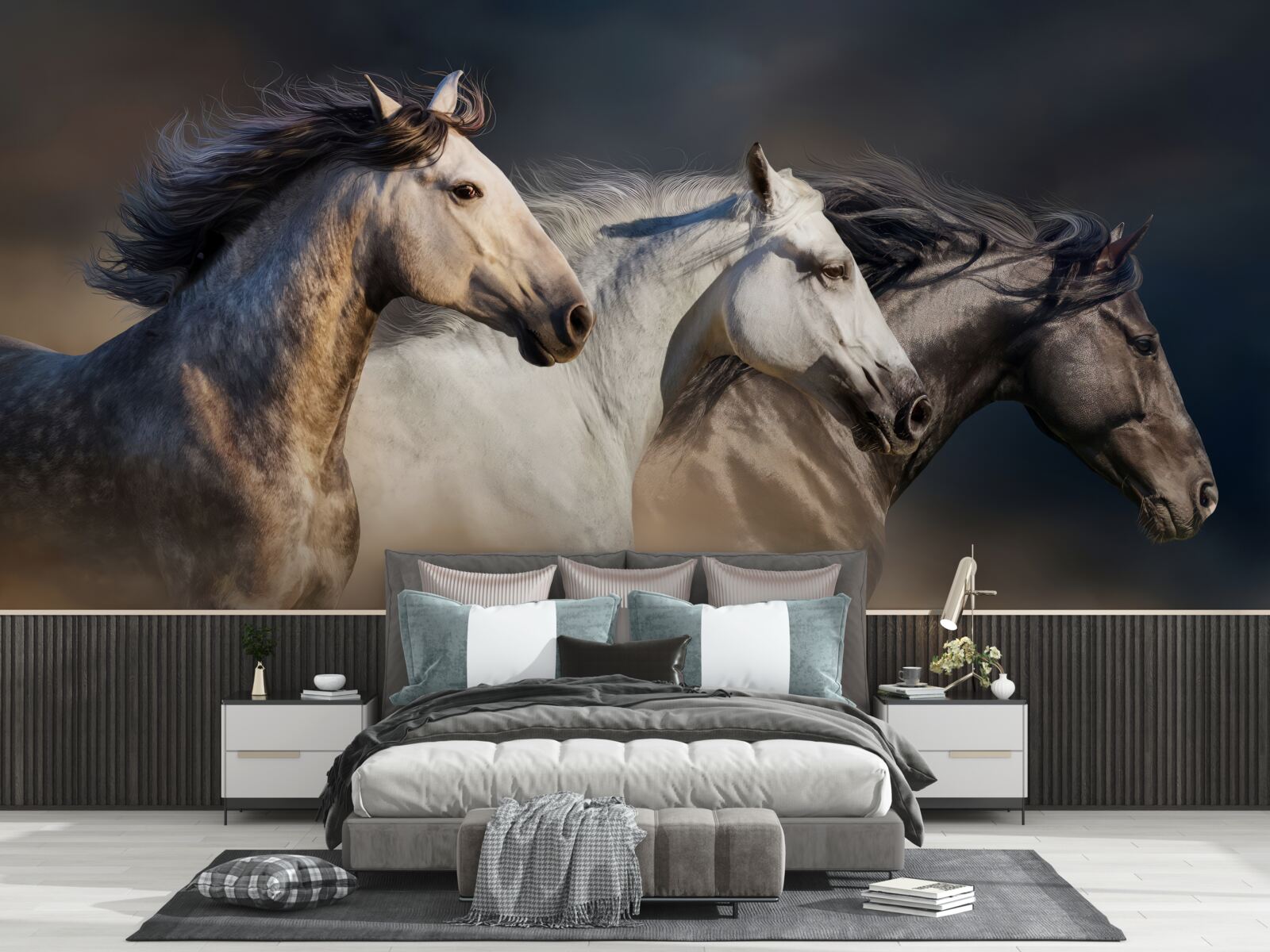 Fotobehang drie galopperende paarden