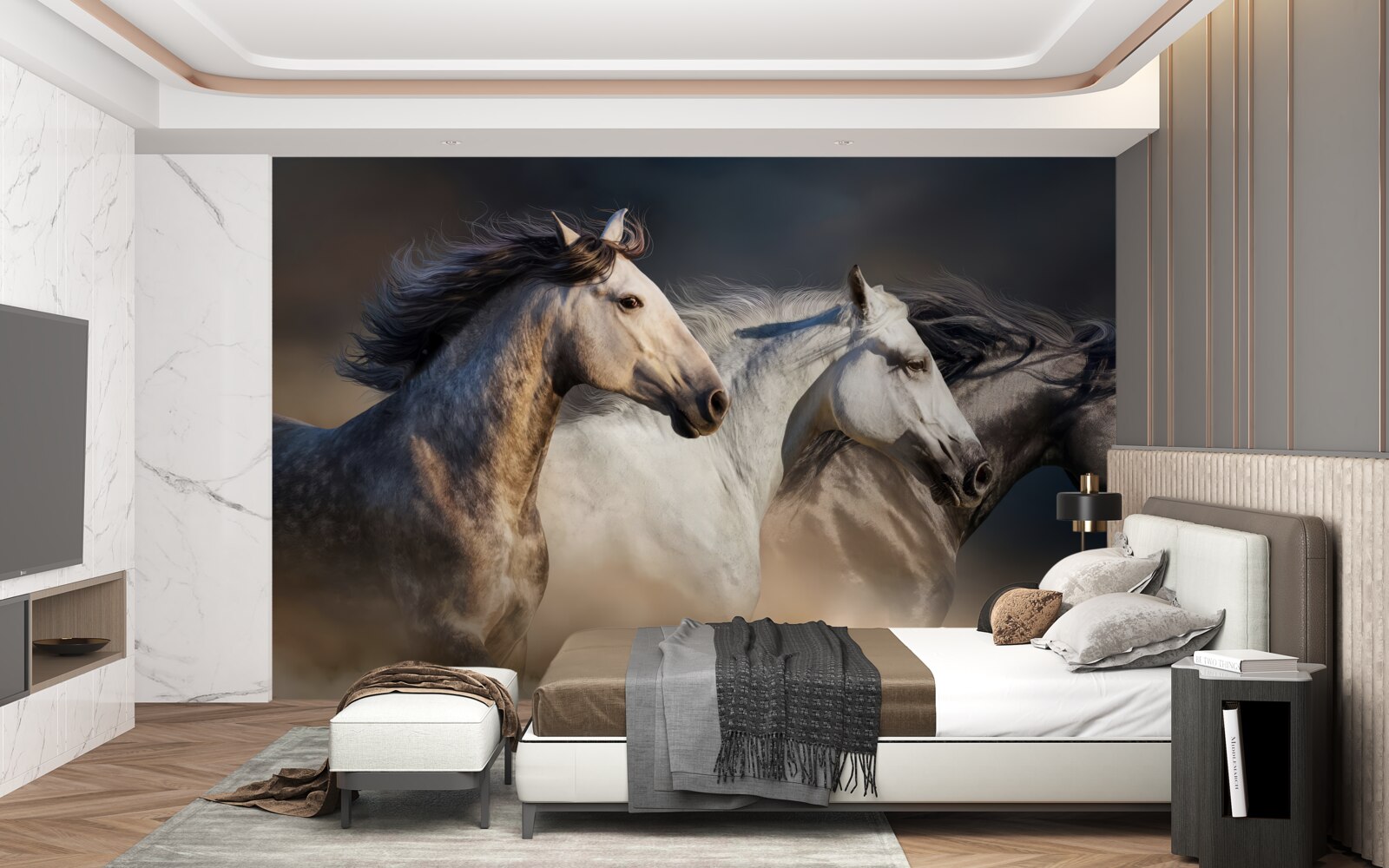 Fotobehang drie galopperende paarden