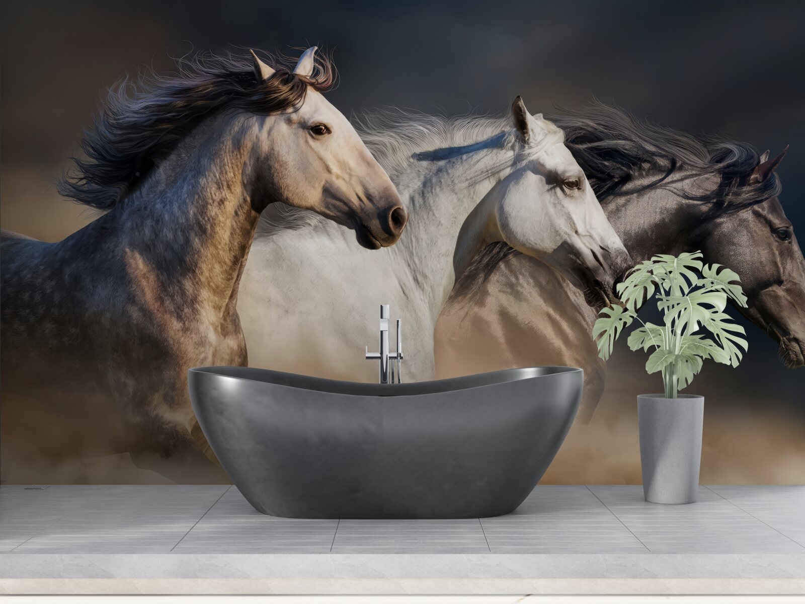 Fotobehang drie galopperende paarden