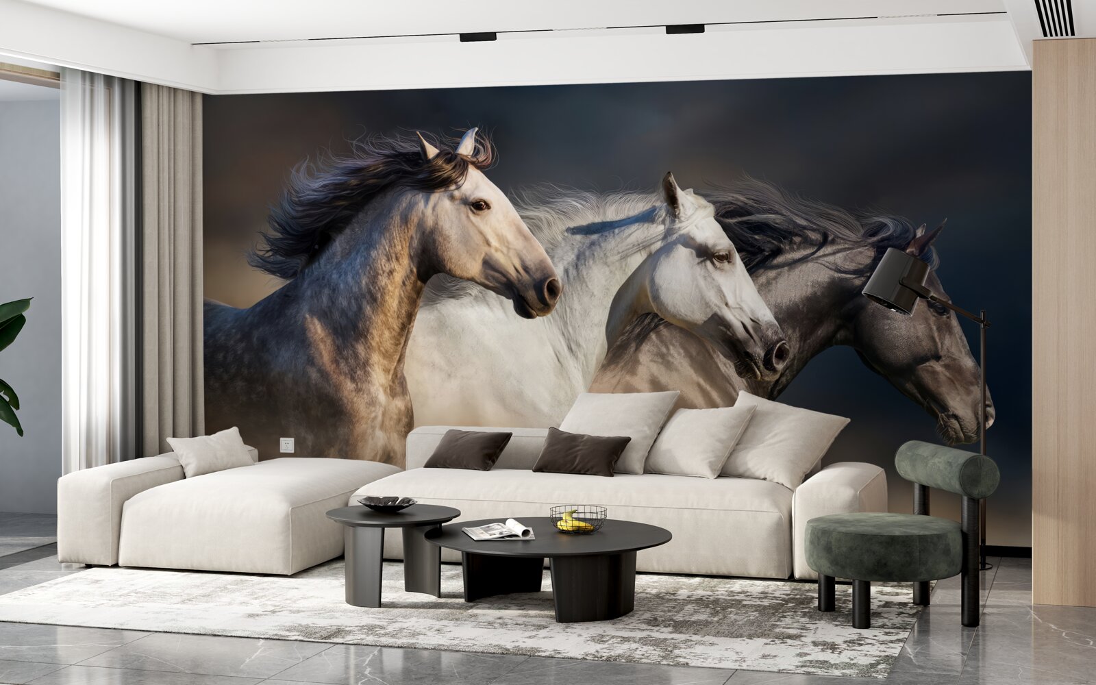 Fotobehang drie galopperende paarden