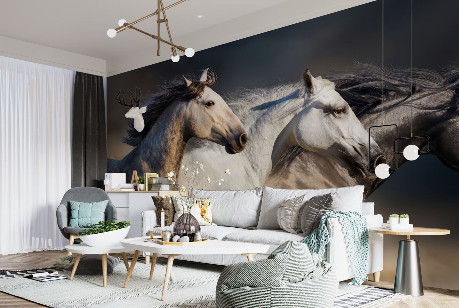 Fotobehang drie galopperende paarden