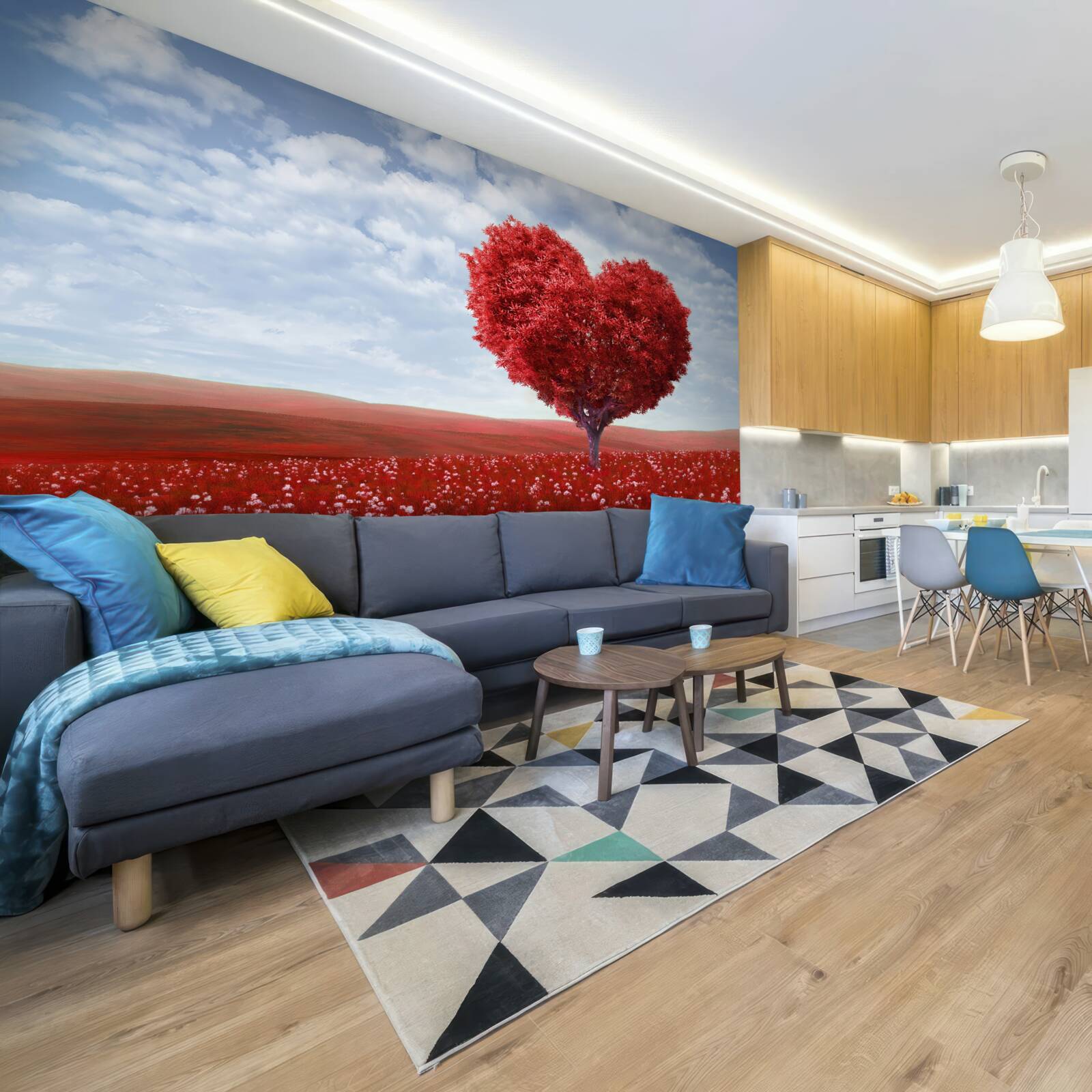 Fotobehang hartvormige boom met scharlakenrode bladeren