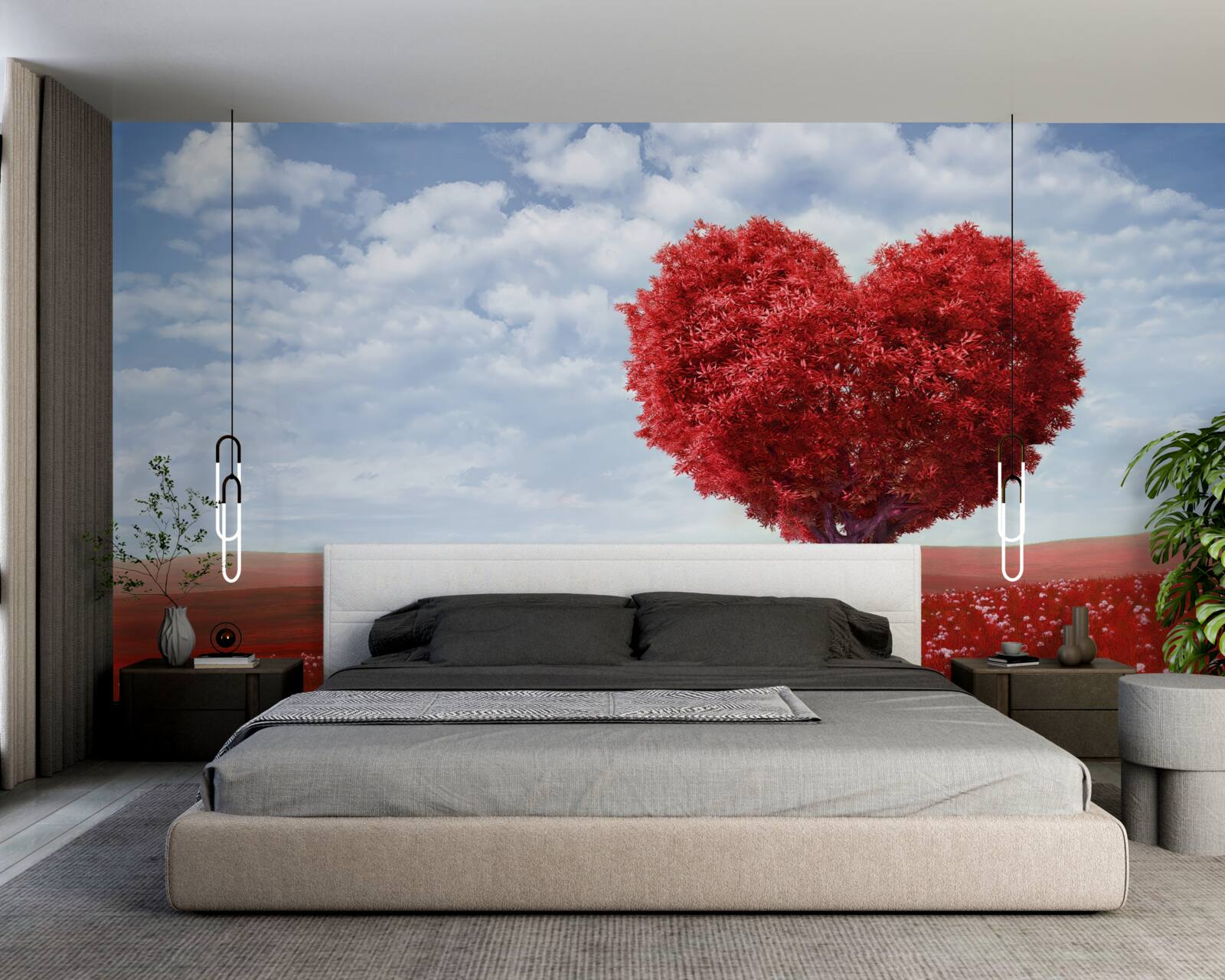 Fotobehang hartvormige boom met scharlakenrode bladeren