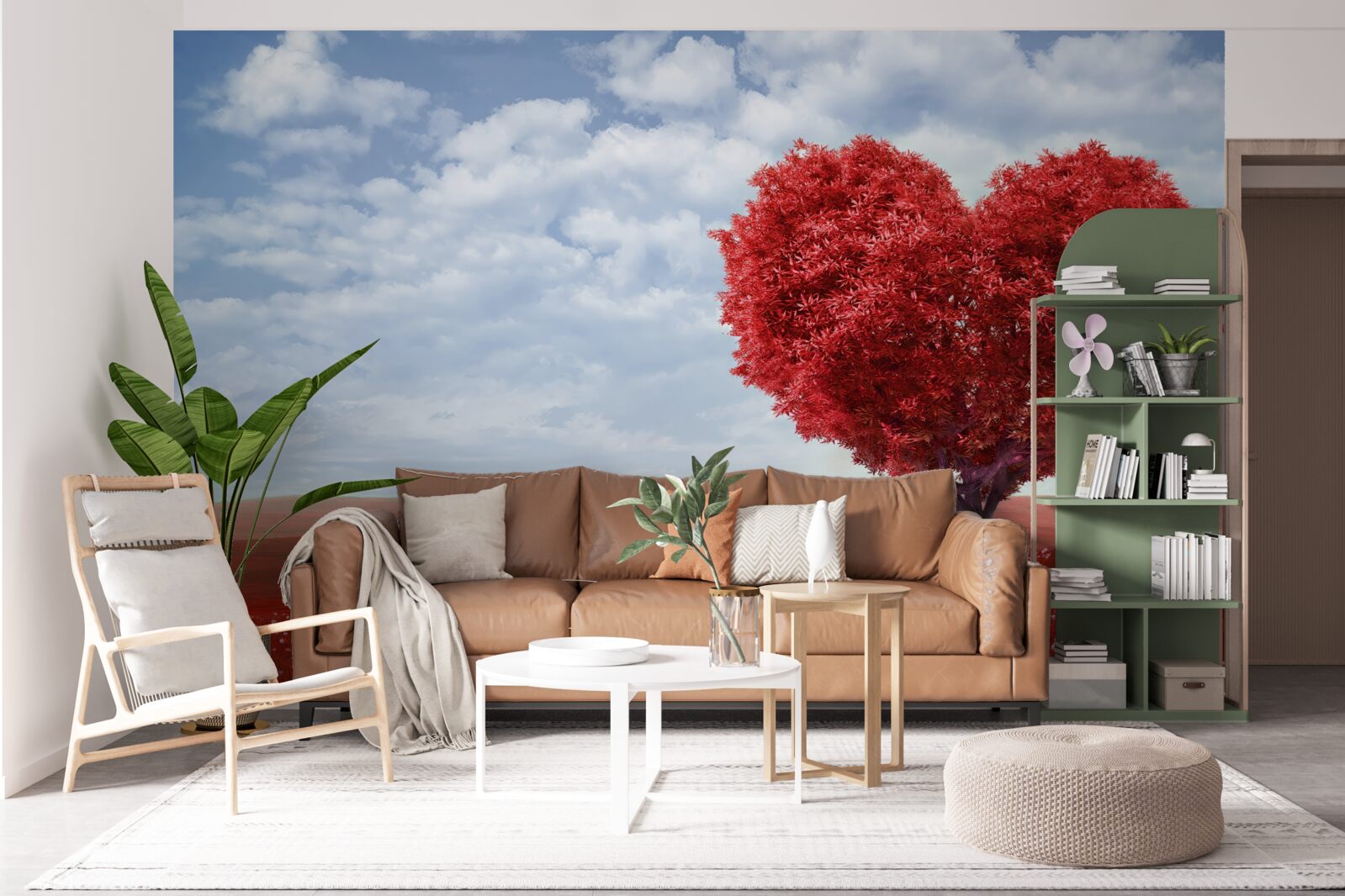 Fotobehang hartvormige boom met scharlakenrode bladeren