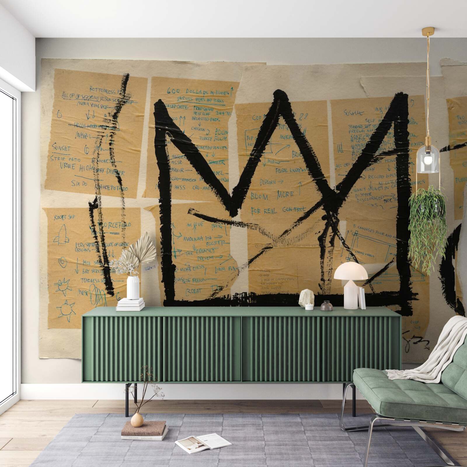 Fotobehang zwarte kroon afgebeeld op bankbiljetten