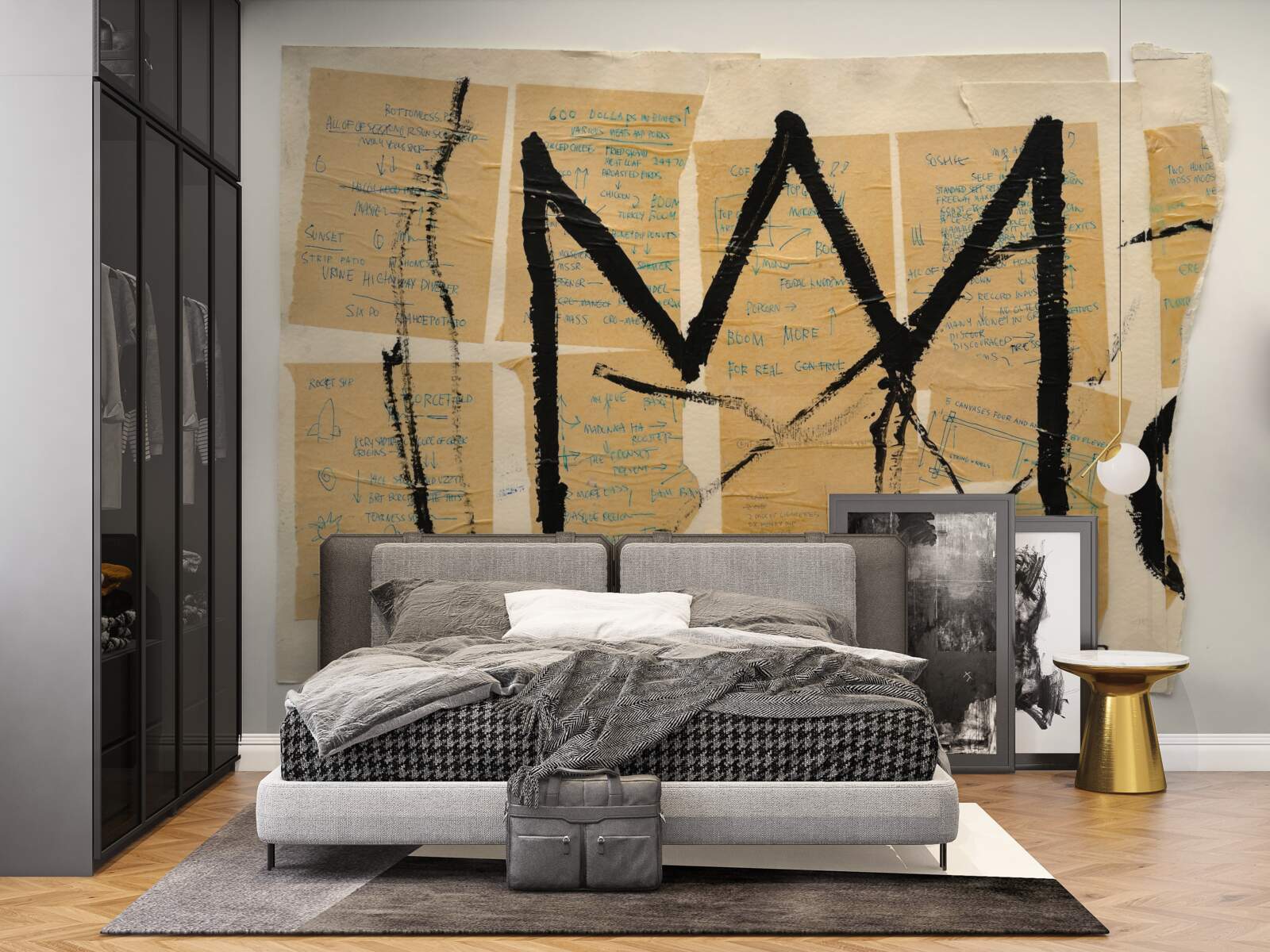 Fotobehang zwarte kroon afgebeeld op bankbiljetten