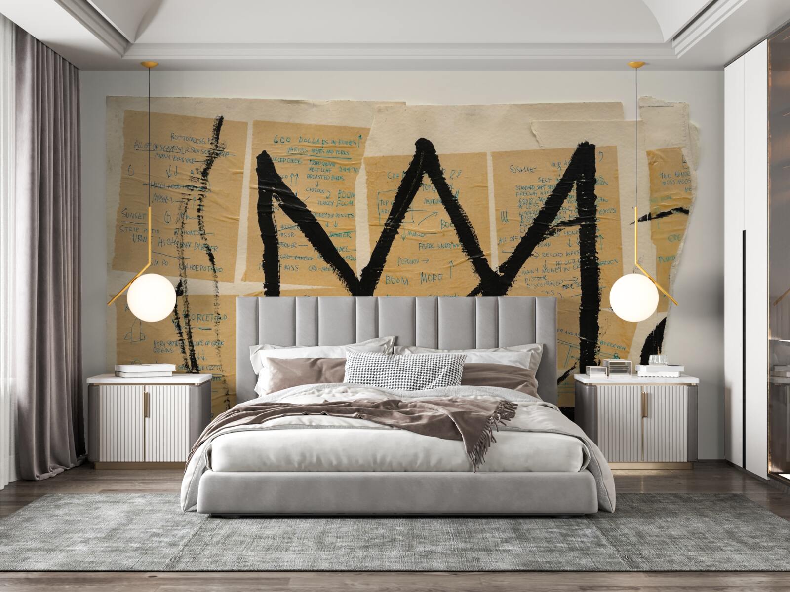 Fotobehang zwarte kroon afgebeeld op bankbiljetten