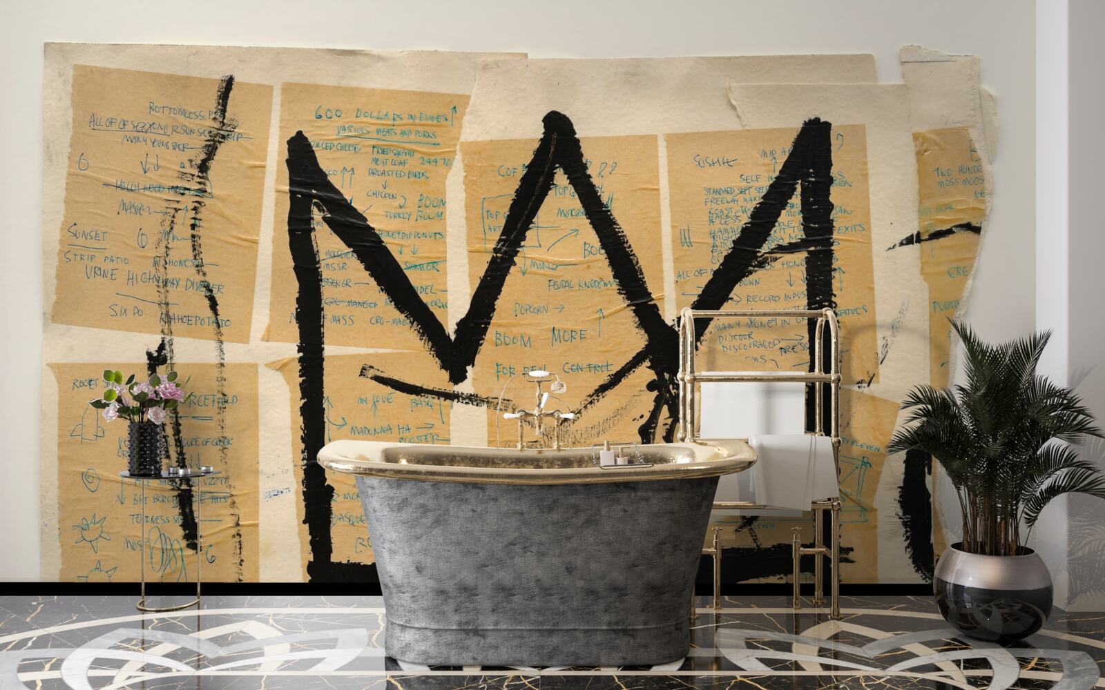 Fotobehang zwarte kroon afgebeeld op bankbiljetten