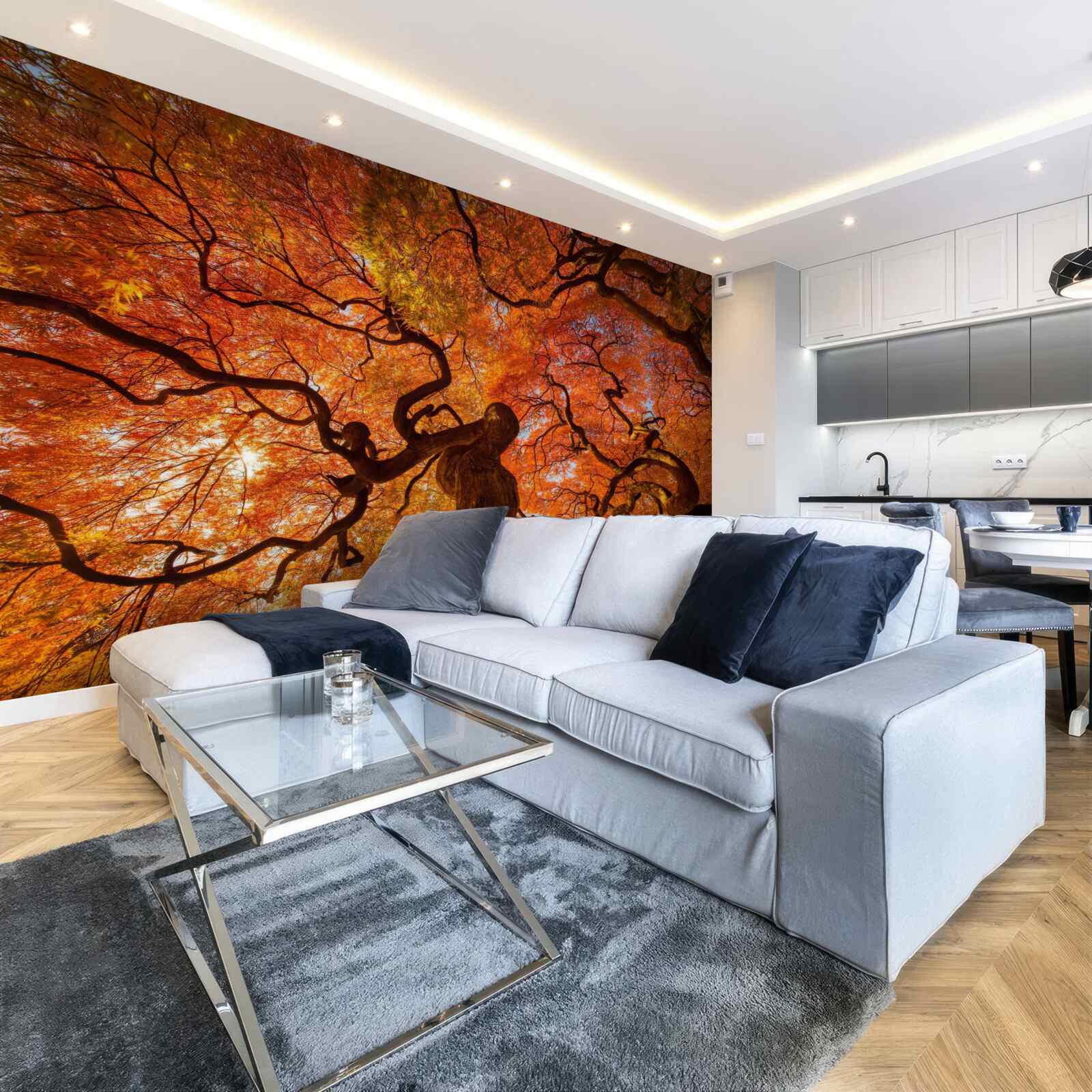 Fotobehang Onderaanzicht van de boom in de herfst