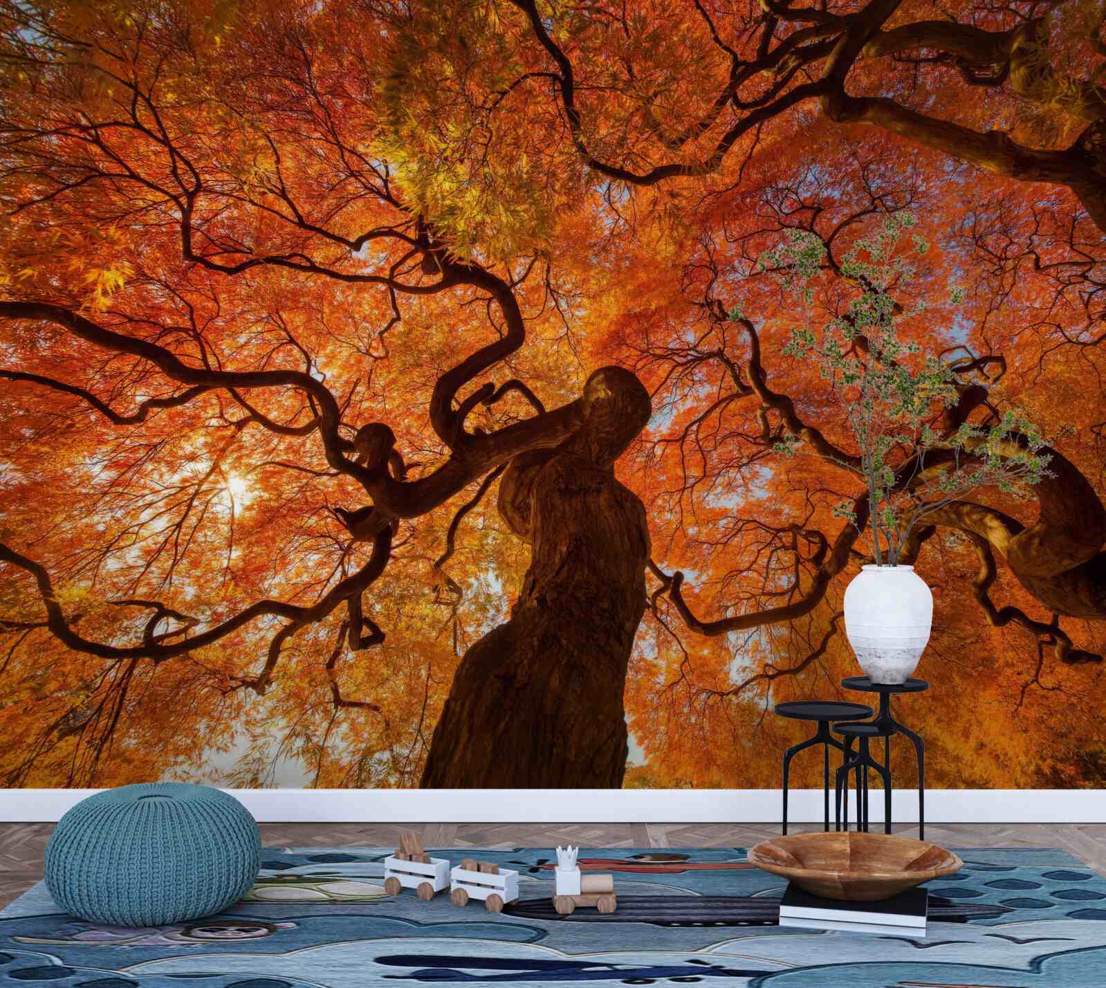 Fotobehang Onderaanzicht van de boom in de herfst