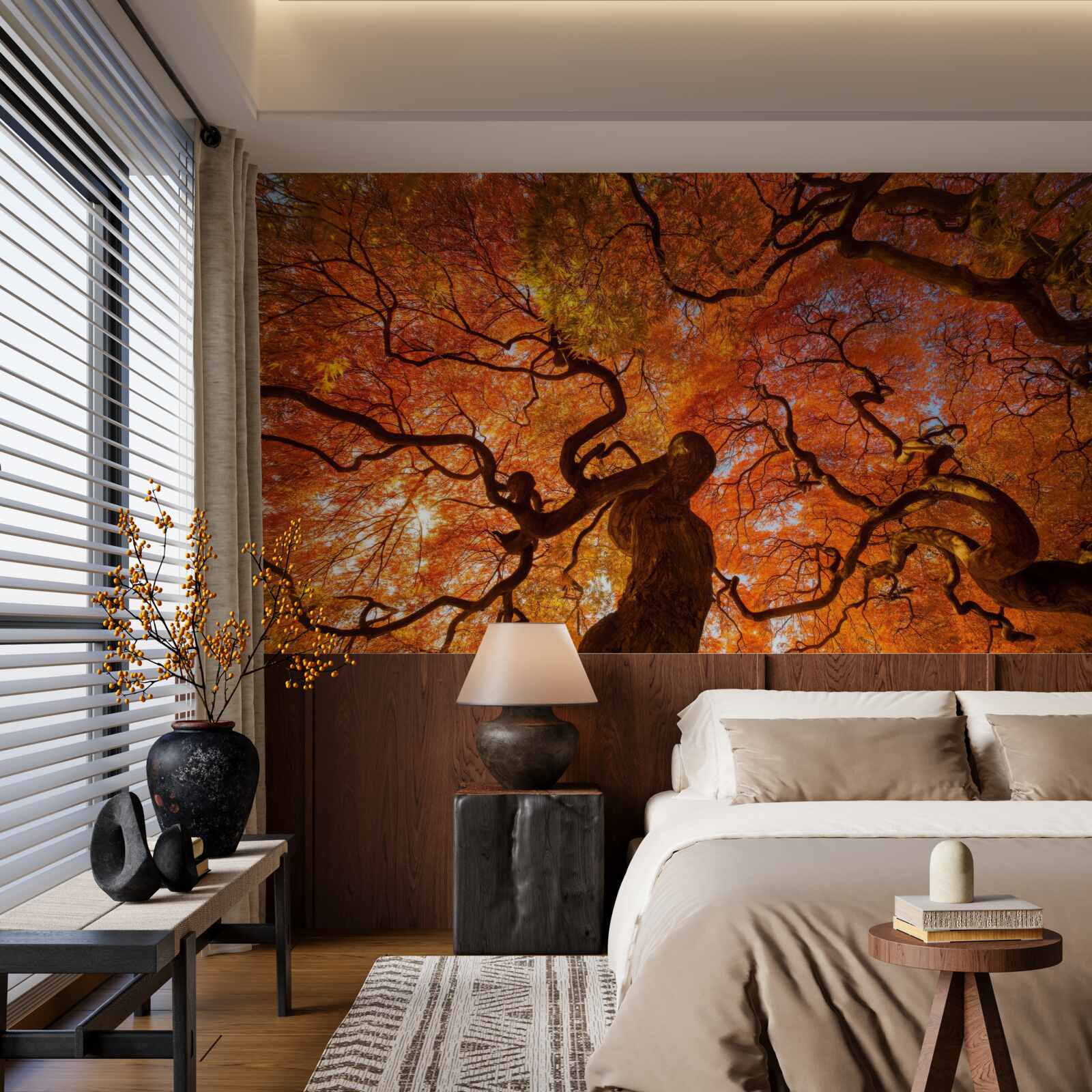 Fotobehang Onderaanzicht van de boom in de herfst